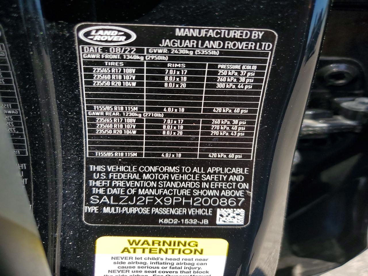 2023 Land Rover Range Rover Evoque S Черный vin: SALZJ2FX9PH200867