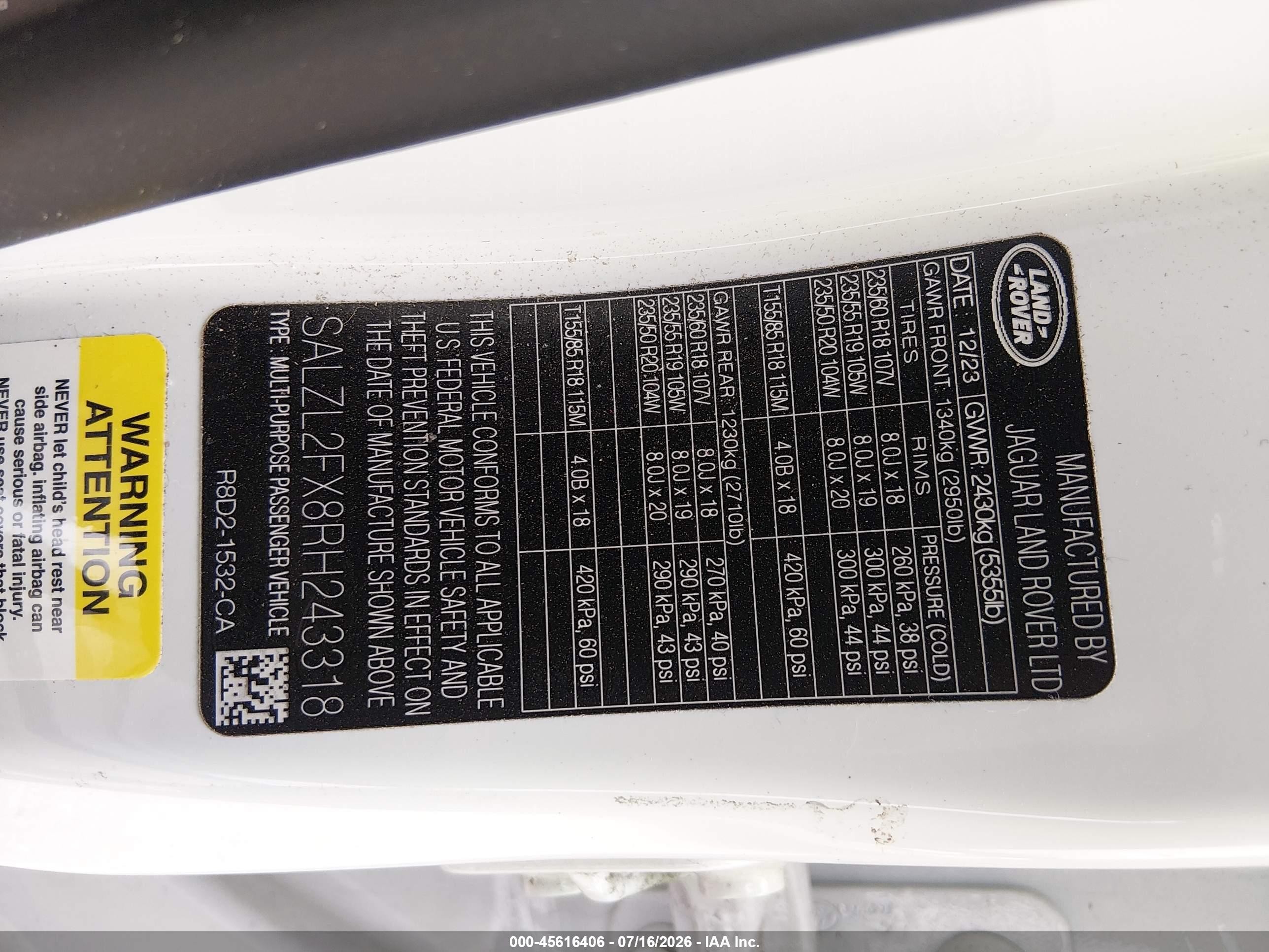 2024 Land Rover Range Rover Evoque Dynamic Se White vin: SALZL2FX8RH243318