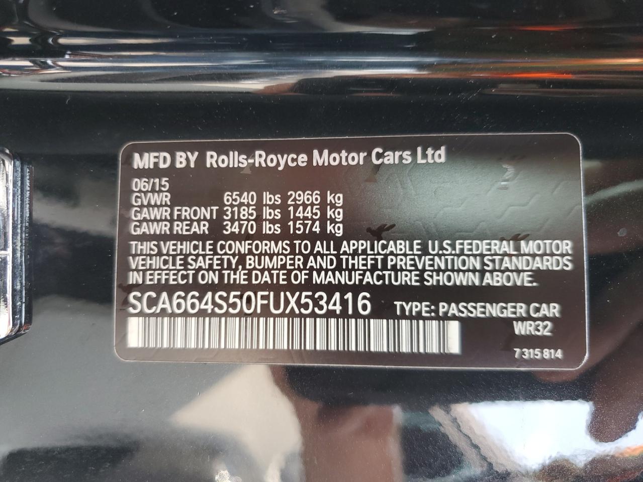 2015 Rolls-royce Ghost Black vin: SCA664S50FUX53416