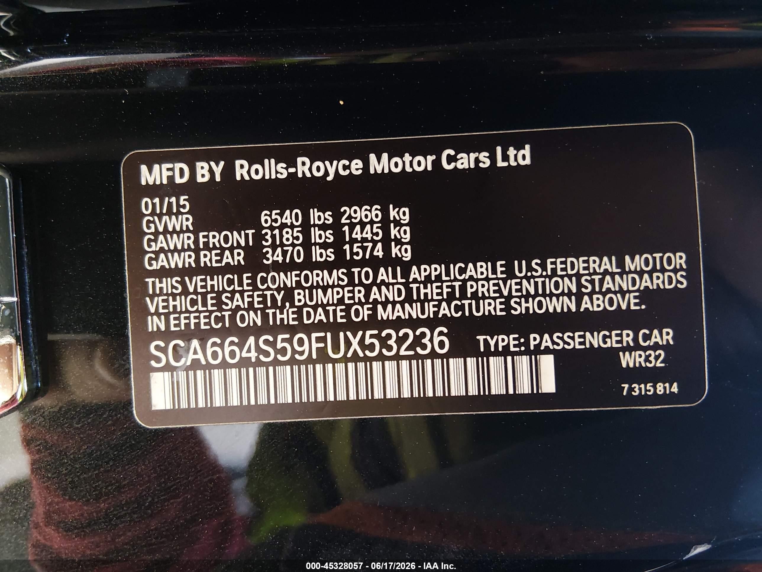 2015 Rolls-royce Ghost   Black vin: SCA664S59FUX53236