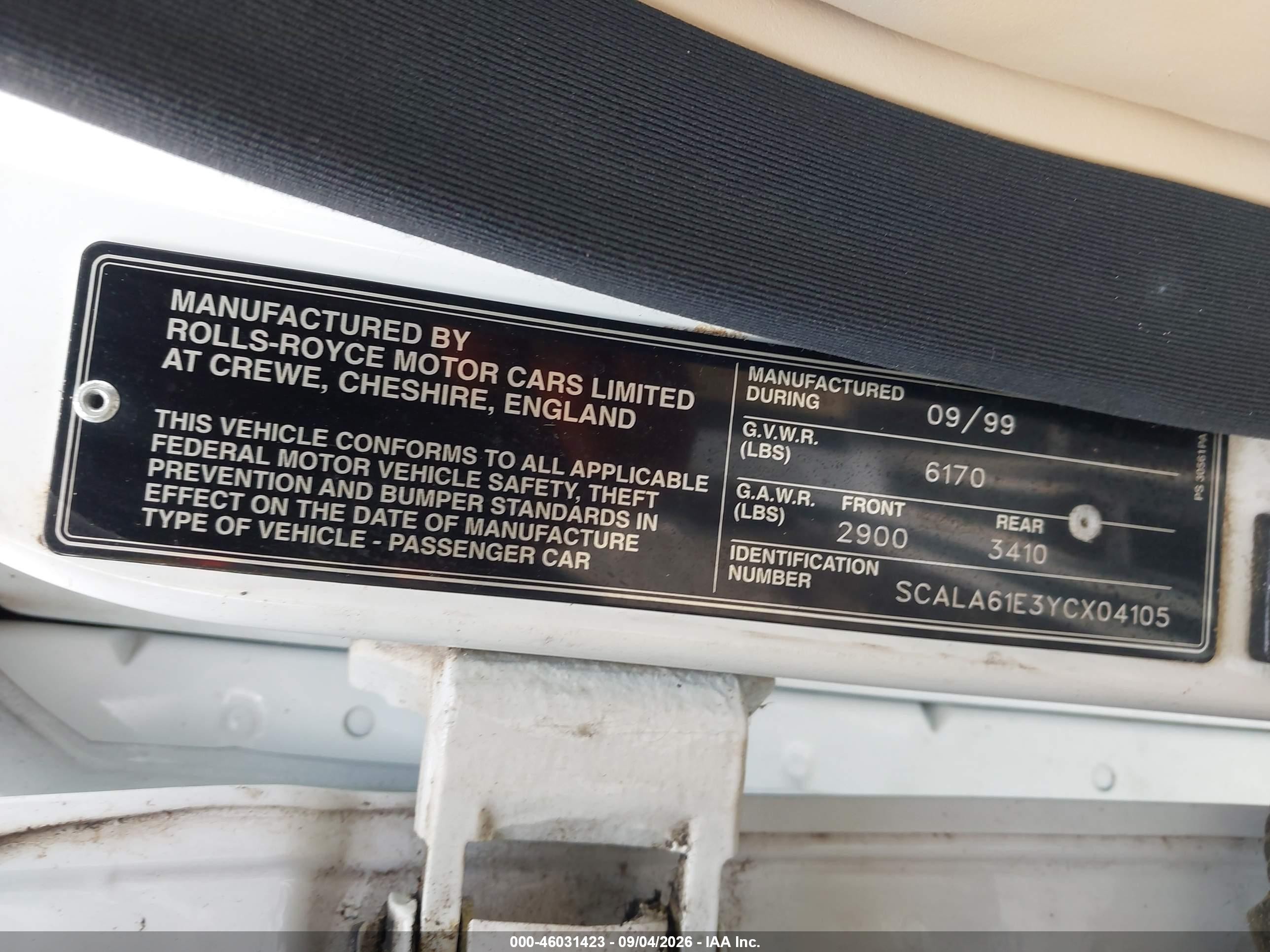 2000 Rolls-royce Silver Seraph   Белый vin: SCALA61E3YCX04105