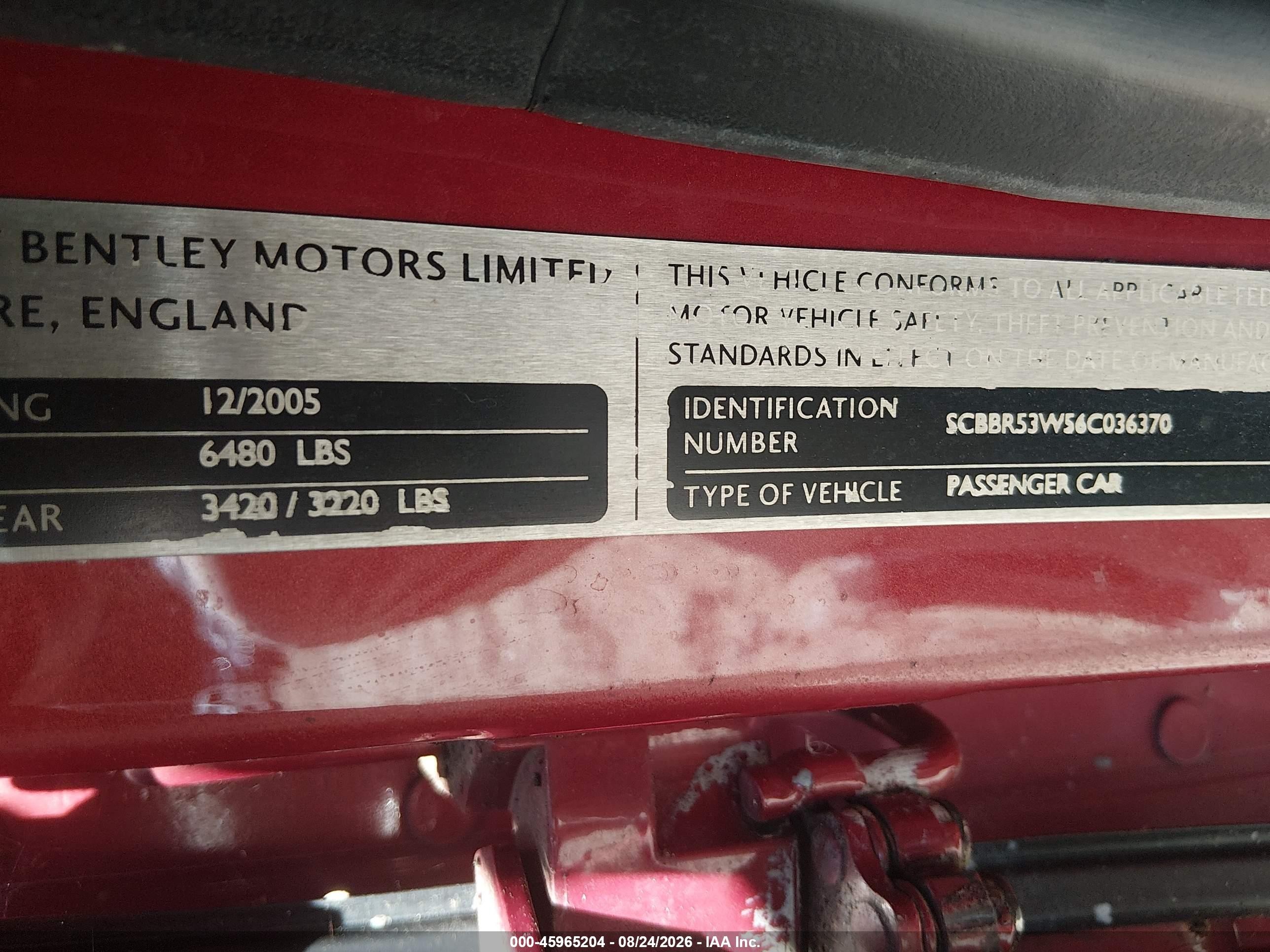 2006 Bentley Continental Flying Spur Burgundy vin: SCBBR53W56C036370