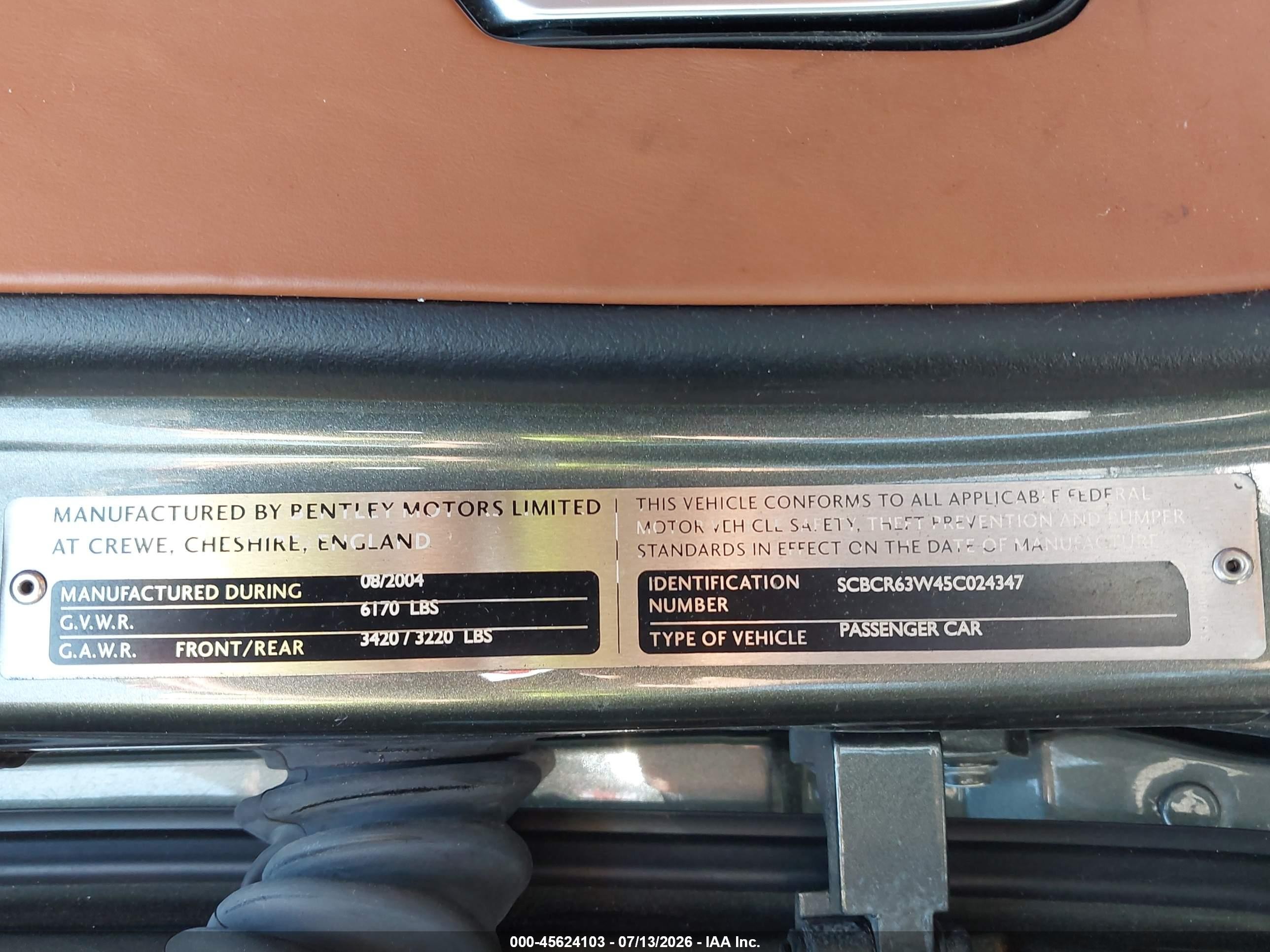 2005 Bentley Continental Gt   Серый vin: SCBCR63W45C024347
