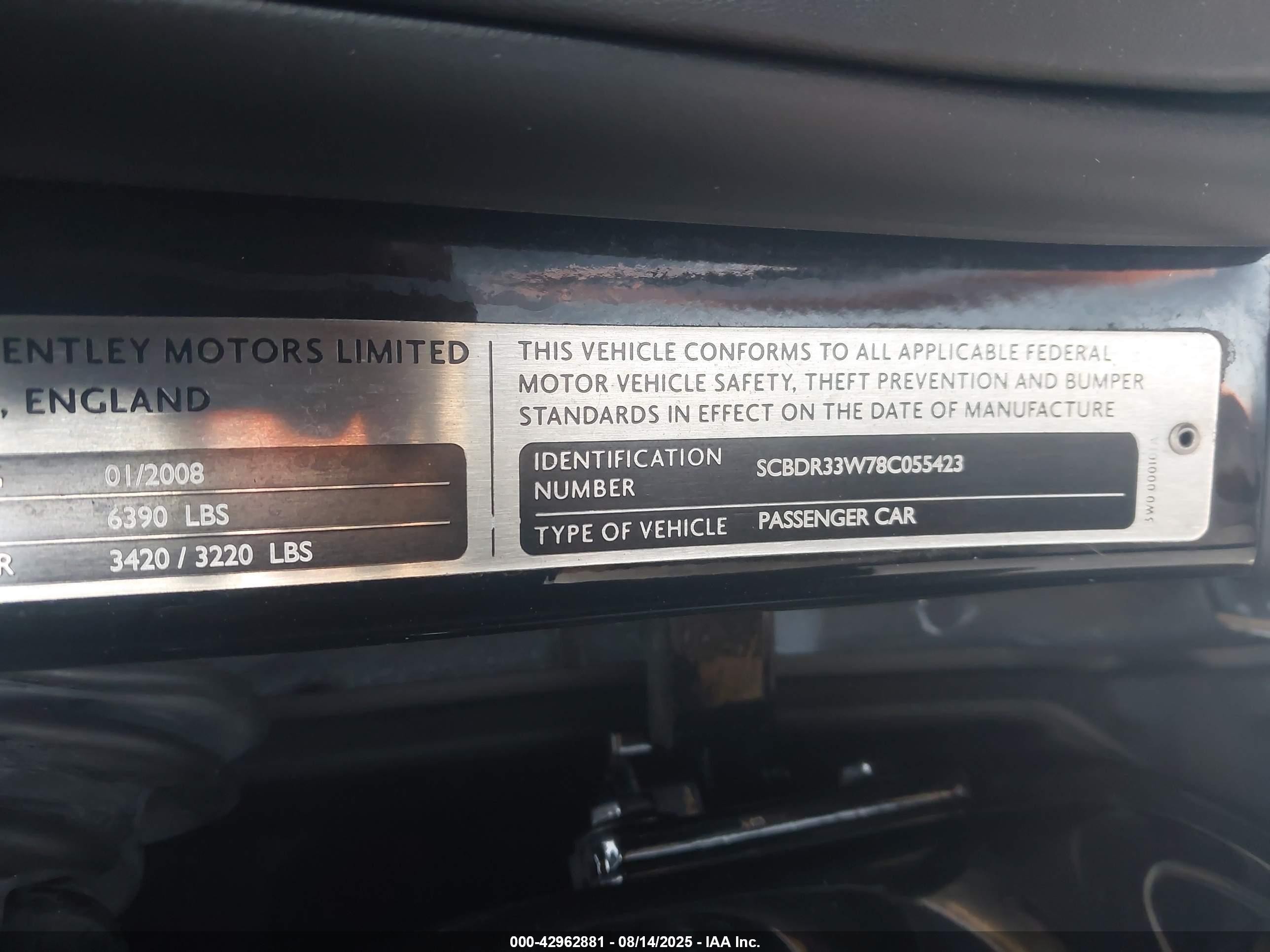 2008 Bentley Continental Gtc   Черный vin: SCBDR33W78C055423