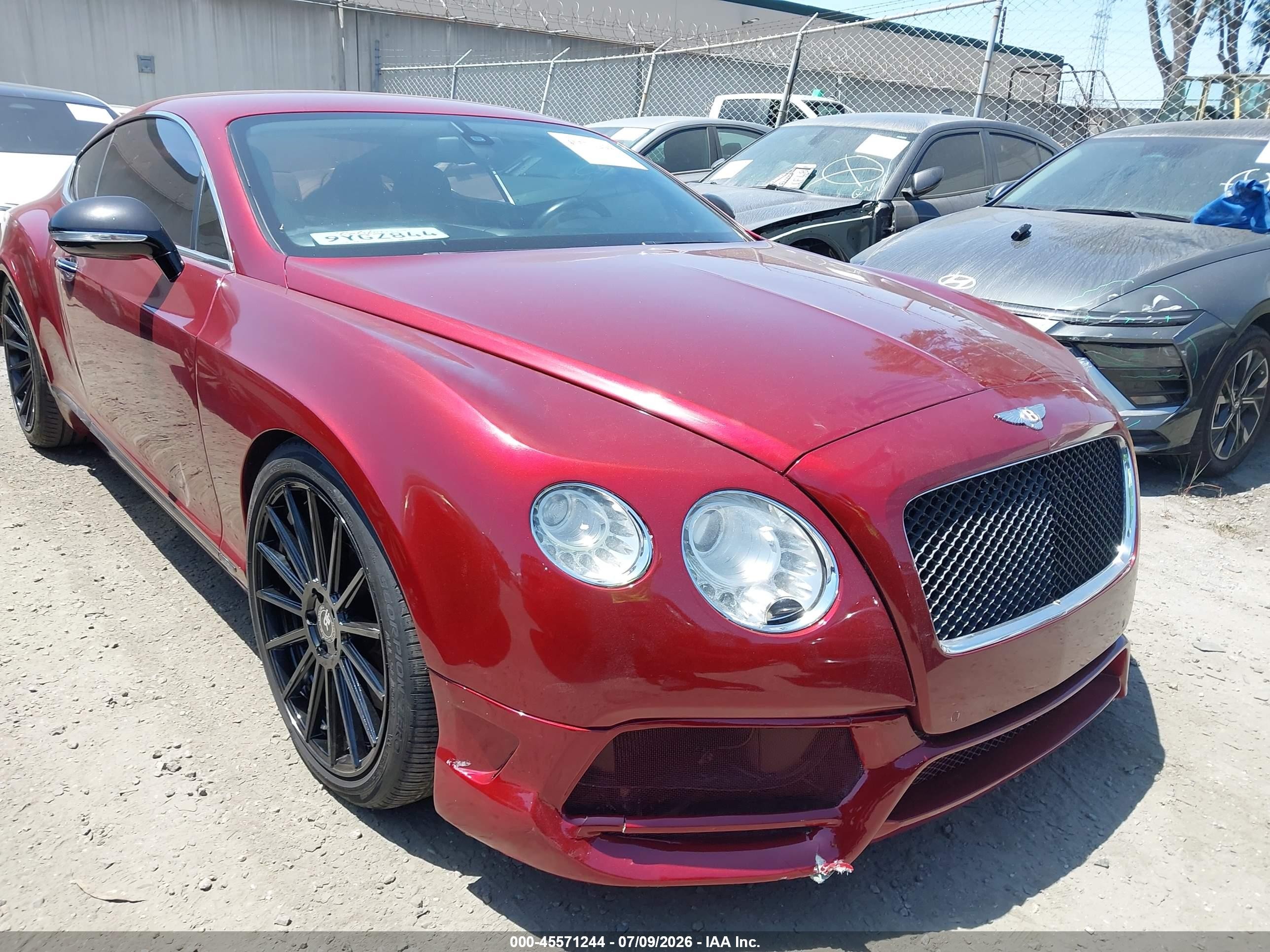 2013 Bentley Continental Gt V8 Red vin: SCBFT7ZA2DC083685