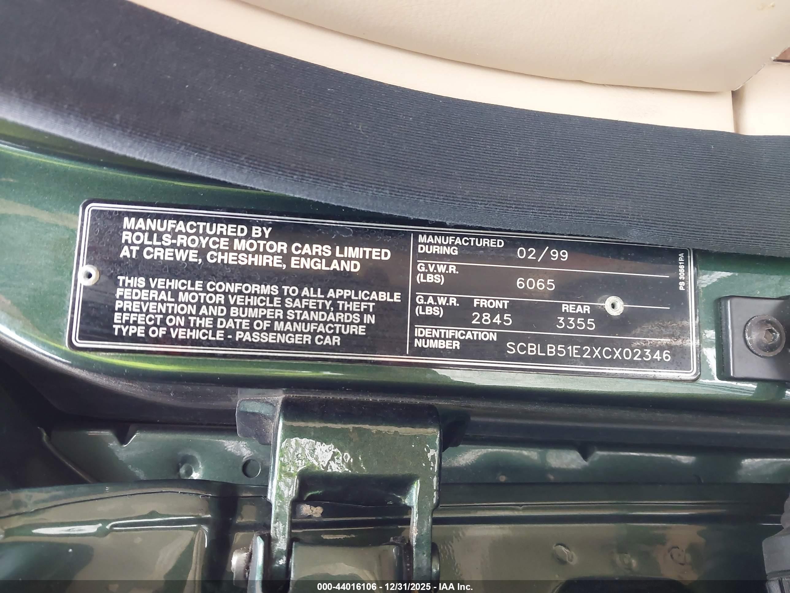 1999 Bentley Arnage   Зеленый vin: SCBLB51E2XCX02346