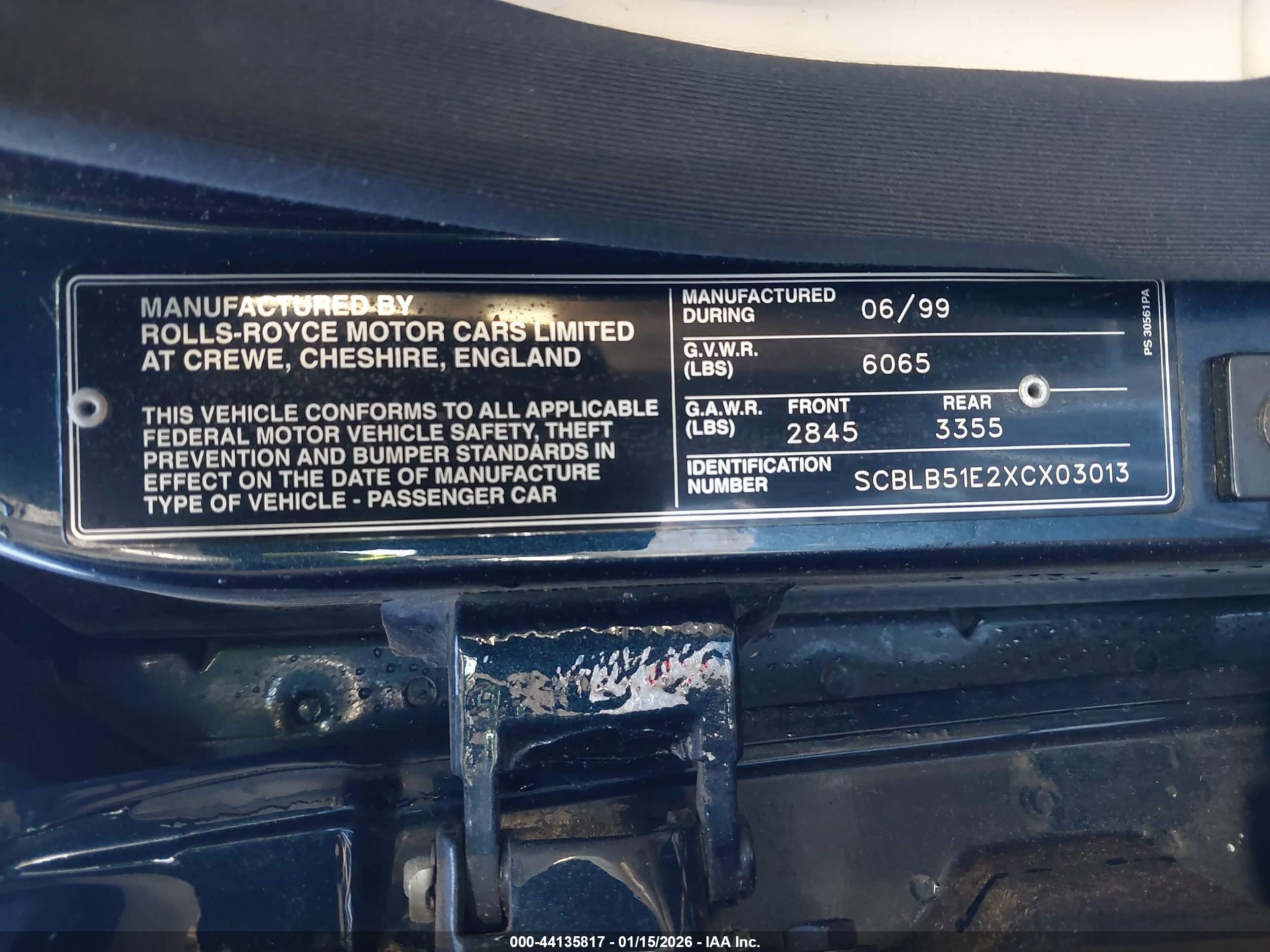 1999 Bentley Arnage Navy vin: SCBLB51E2XCX03013