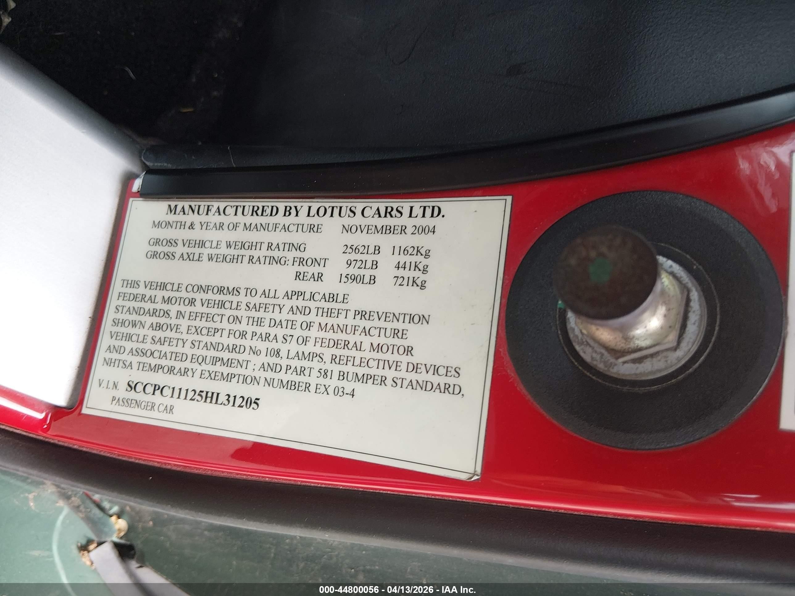 2005 Lotus Elise   Green vin: SCCPC11125HL31205