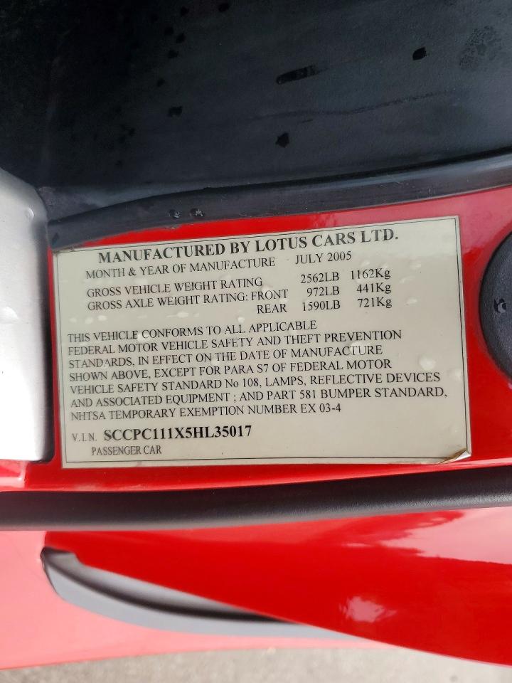 2005 Lotus Elise Red vin: SCCPC111X5HL35017