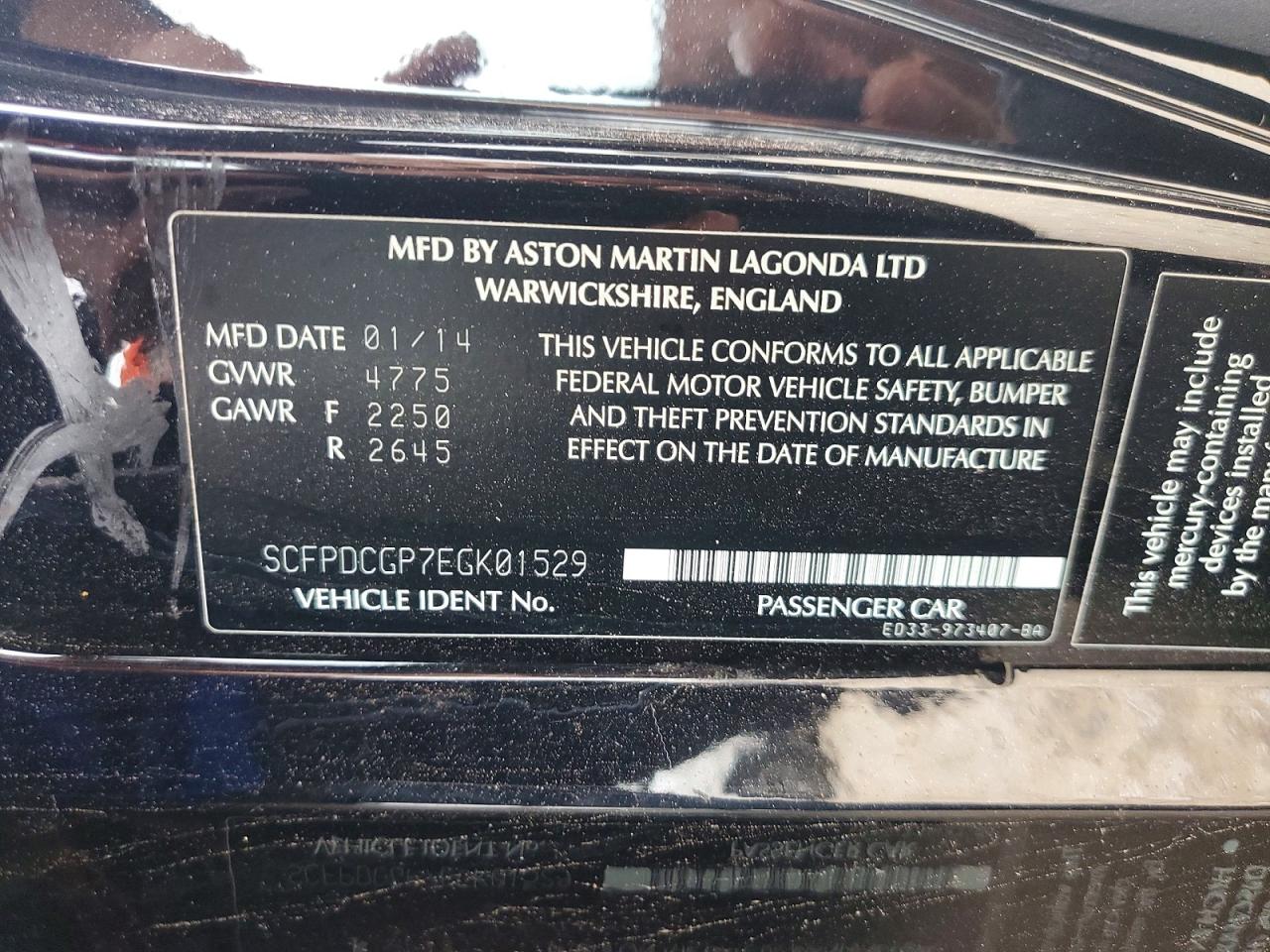 2014 Aston Martin Vanquish Volante Black vin: SCFPDCGP7EGK01529