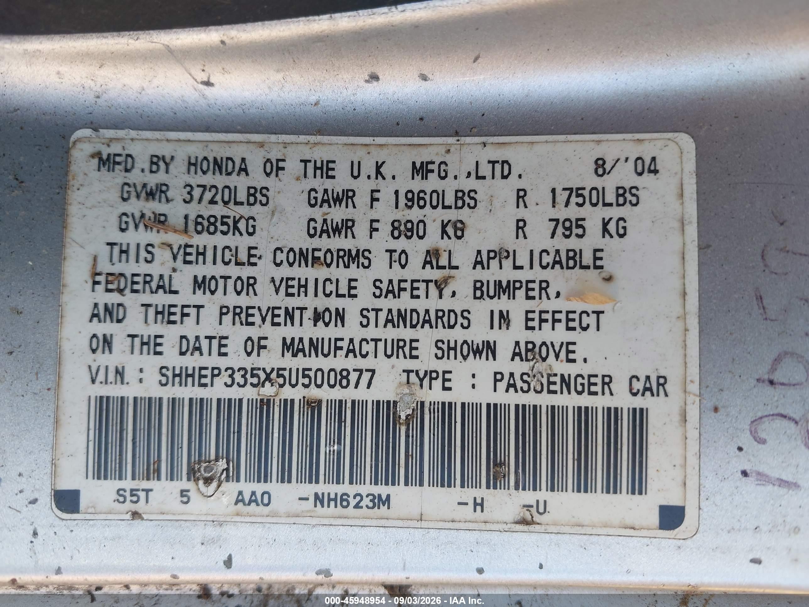 2005 Honda Civic Si Silver vin: SHHEP335X5U500877