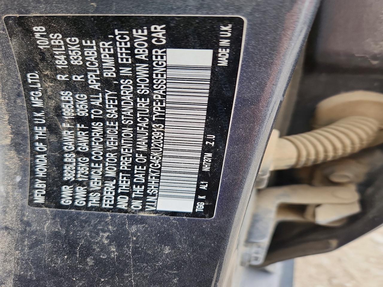 2019 Honda Civic Sport Charcoal vin: SHHFK7G45KU203913
