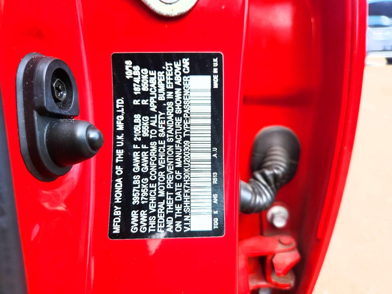 2019 Honda Civic Lx Red vin: SHHFK7H30KU200309