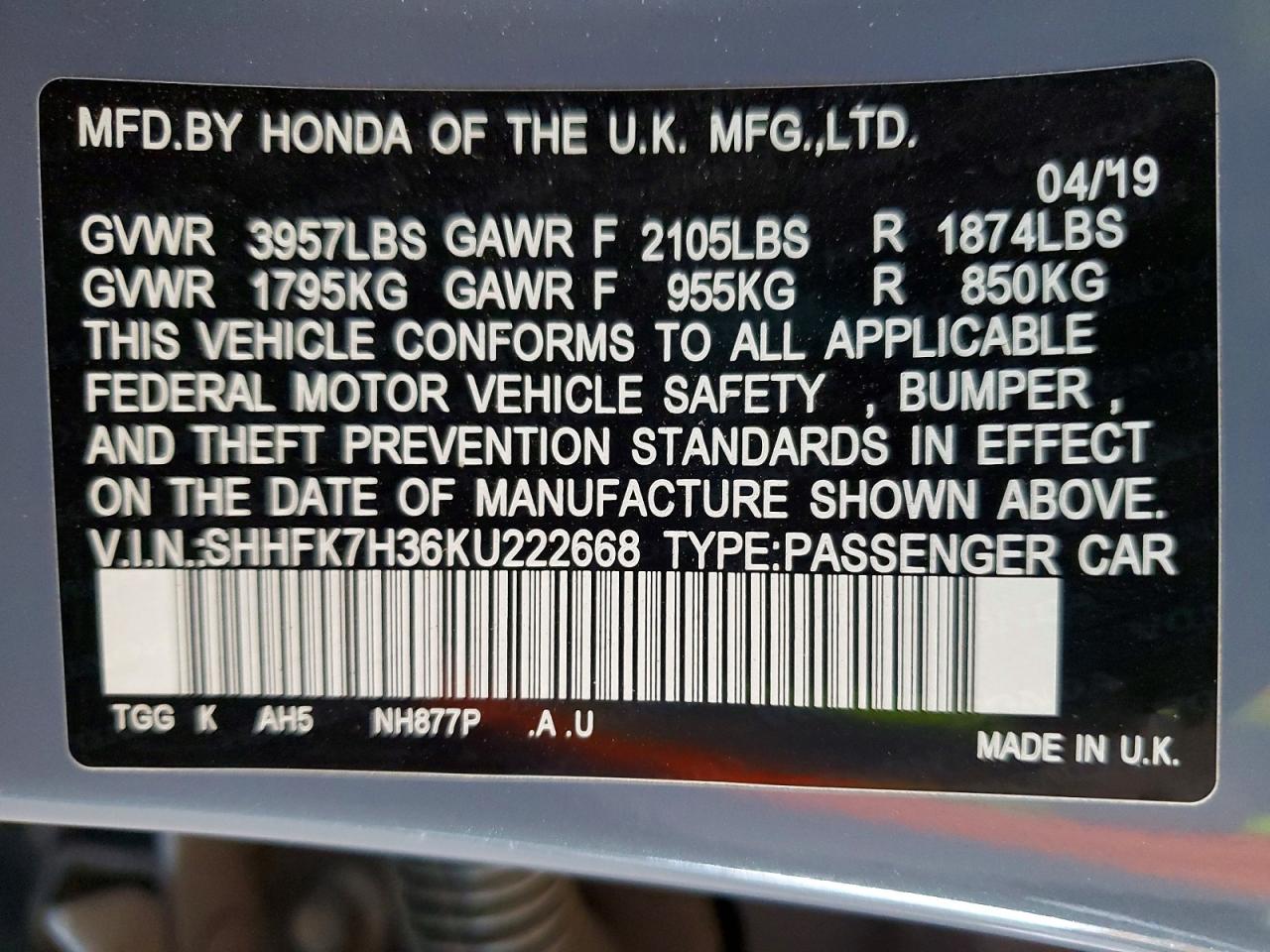2019 Honda Civic Lx Teal vin: SHHFK7H36KU222668