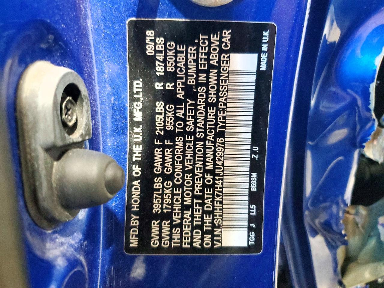 2018 Honda Civic Sport Blue vin: SHHFK7H41JU429976