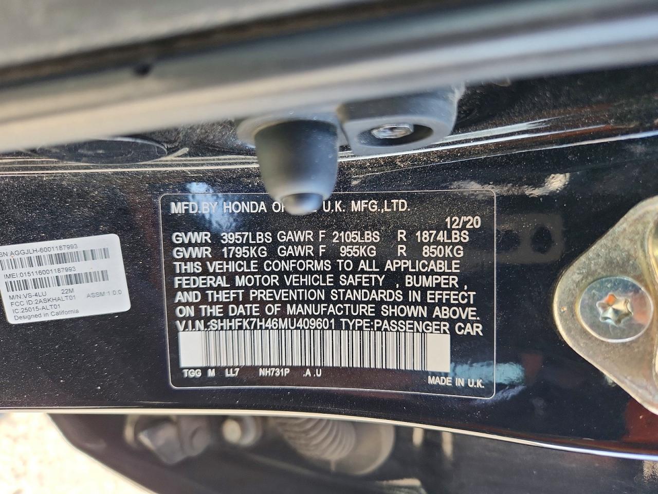 2021 Honda Civic Sport Black vin: SHHFK7H46MU409601
