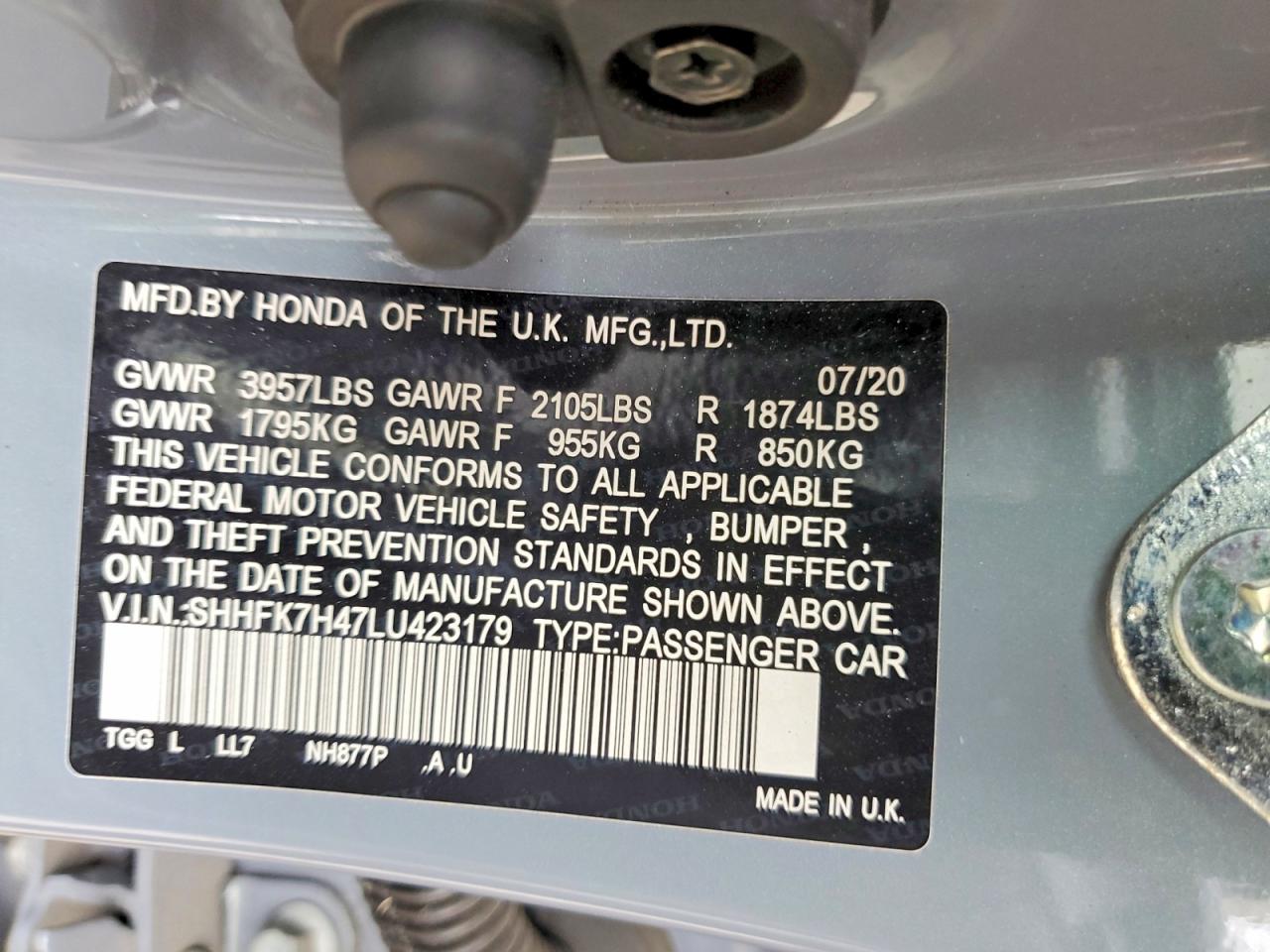 2020 Honda Civic Sport Blue vin: SHHFK7H47LU423179