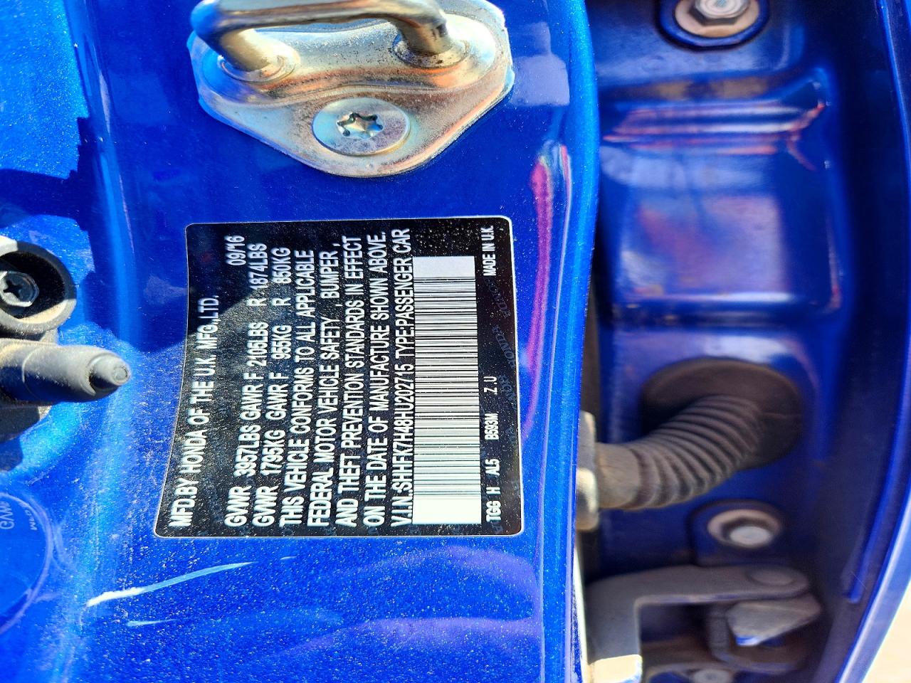 2017 Honda Civic Sport Blue vin: SHHFK7H48HU202715
