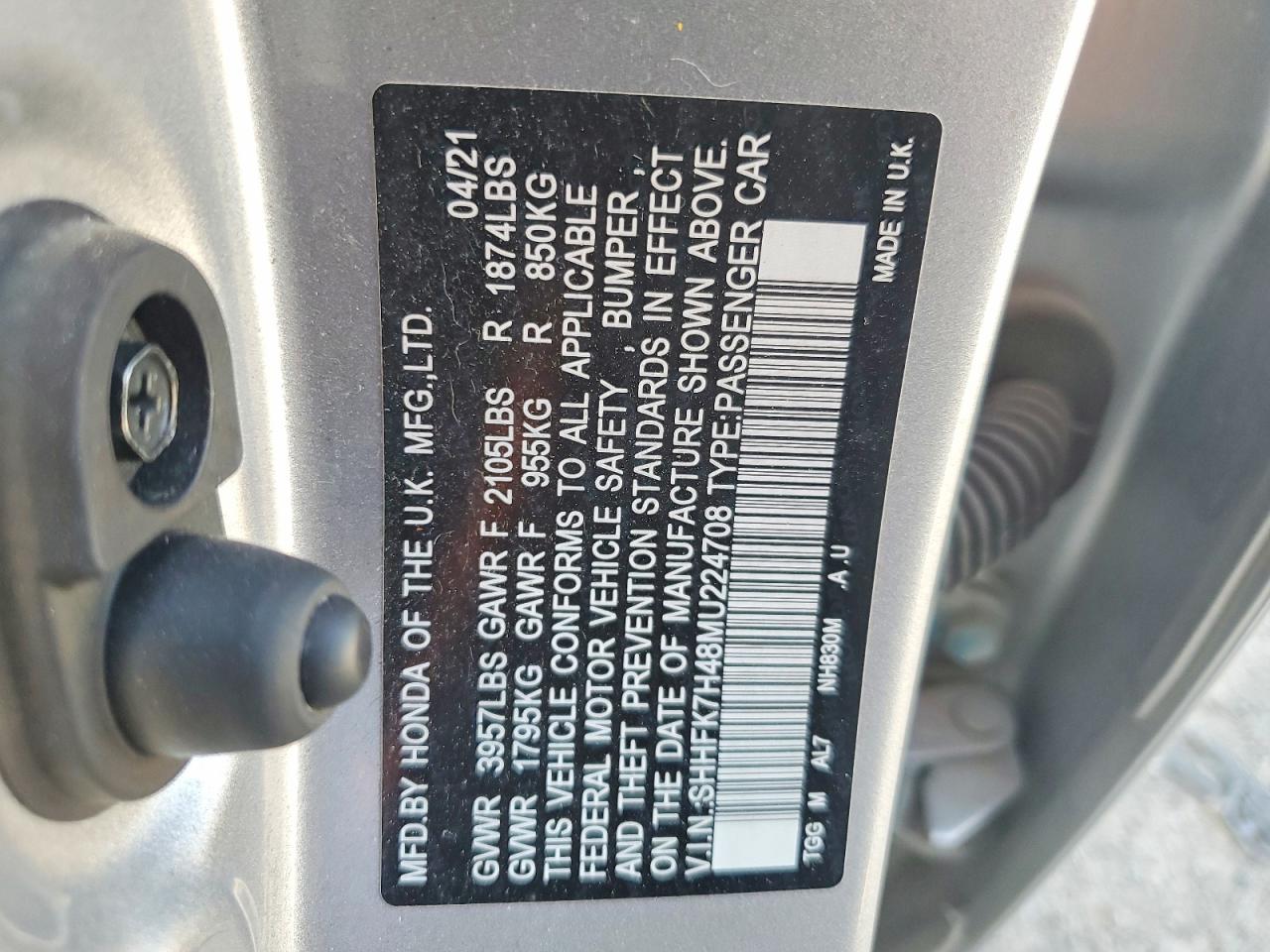2021 Honda Civic Sport Silver vin: SHHFK7H48MU224708