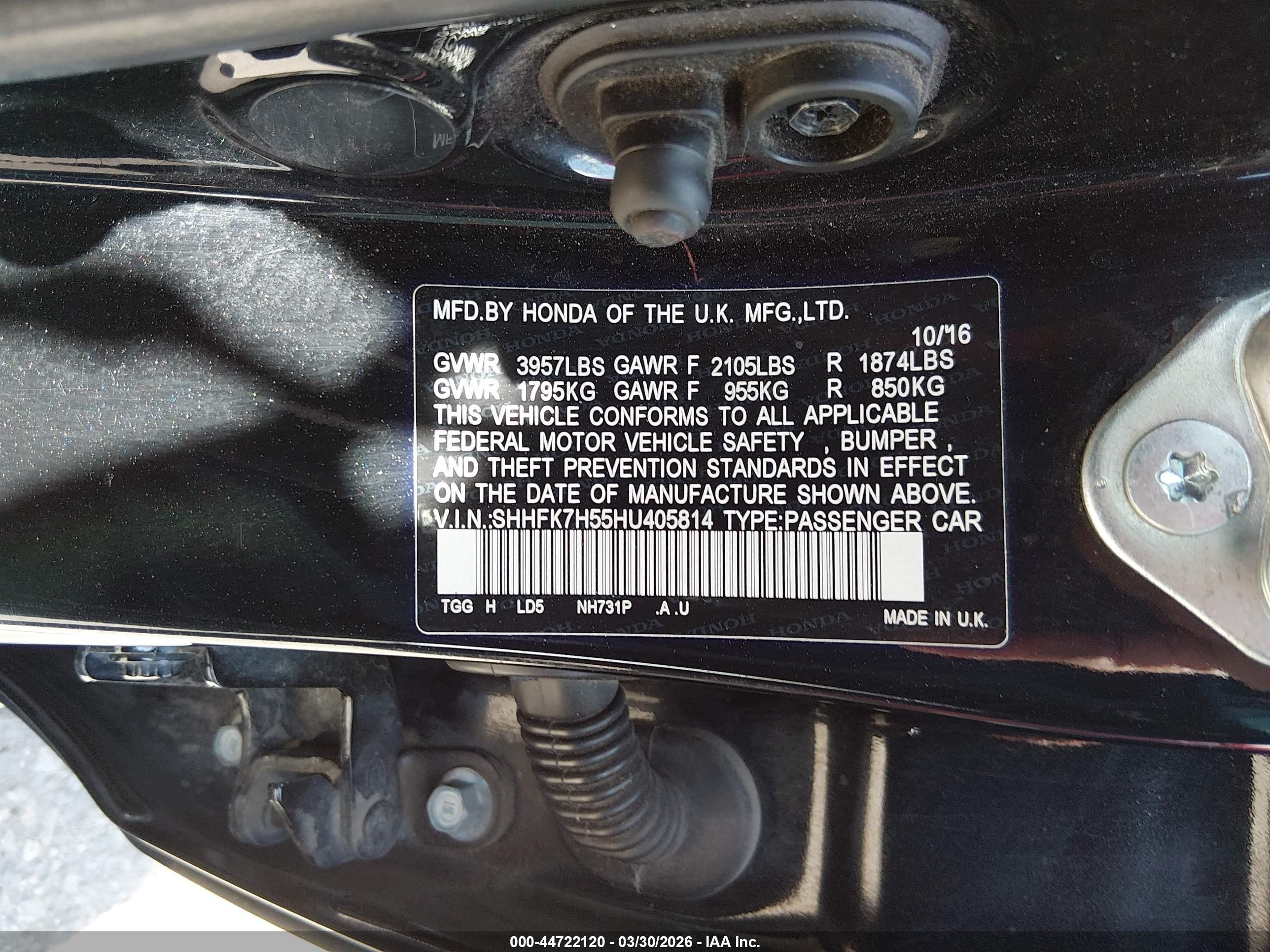 2017 Honda Civic Ex Black vin: SHHFK7H55HU405814