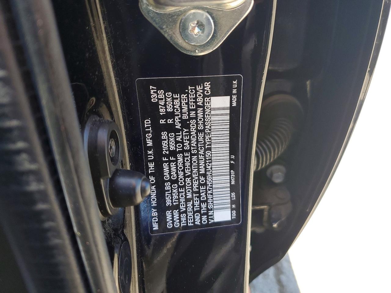 2017 Honda Civic Ex Black vin: SHHFK7H56HU421150
