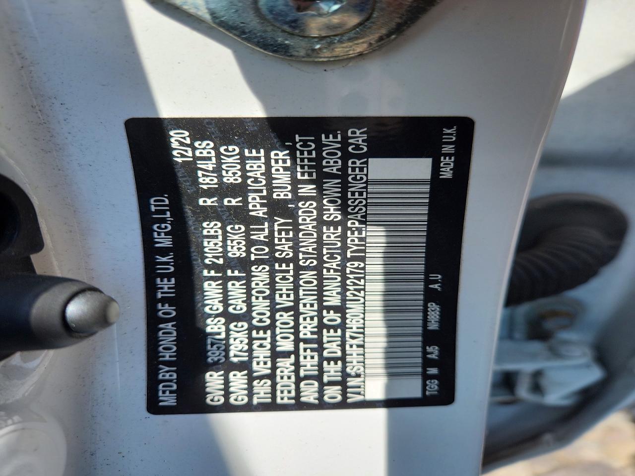 2021 Honda Civic Ex White vin: SHHFK7H60MU212179