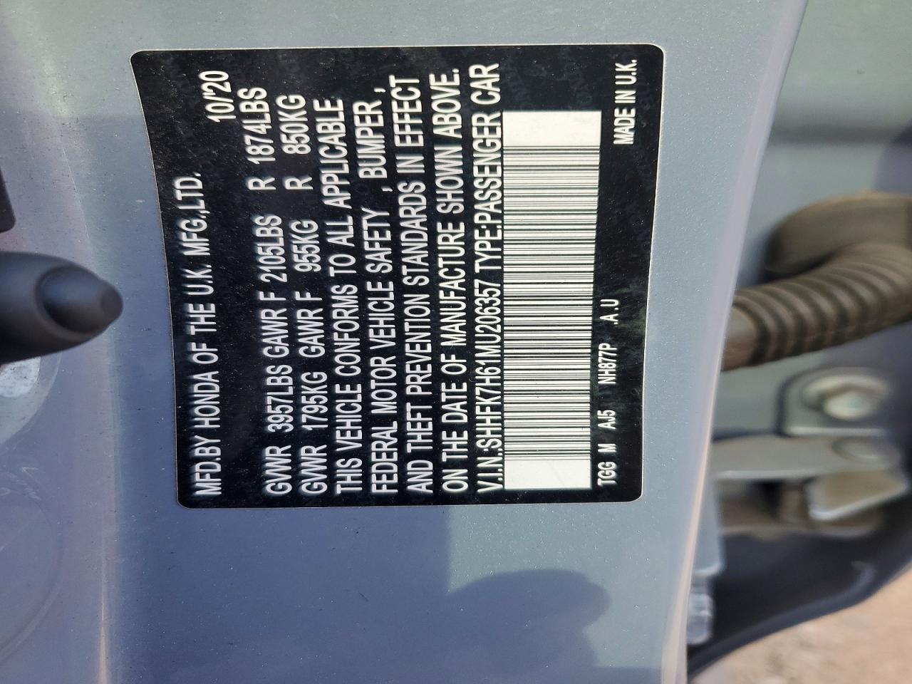 2021 Honda Civic Ex Gray vin: SHHFK7H61MU206357