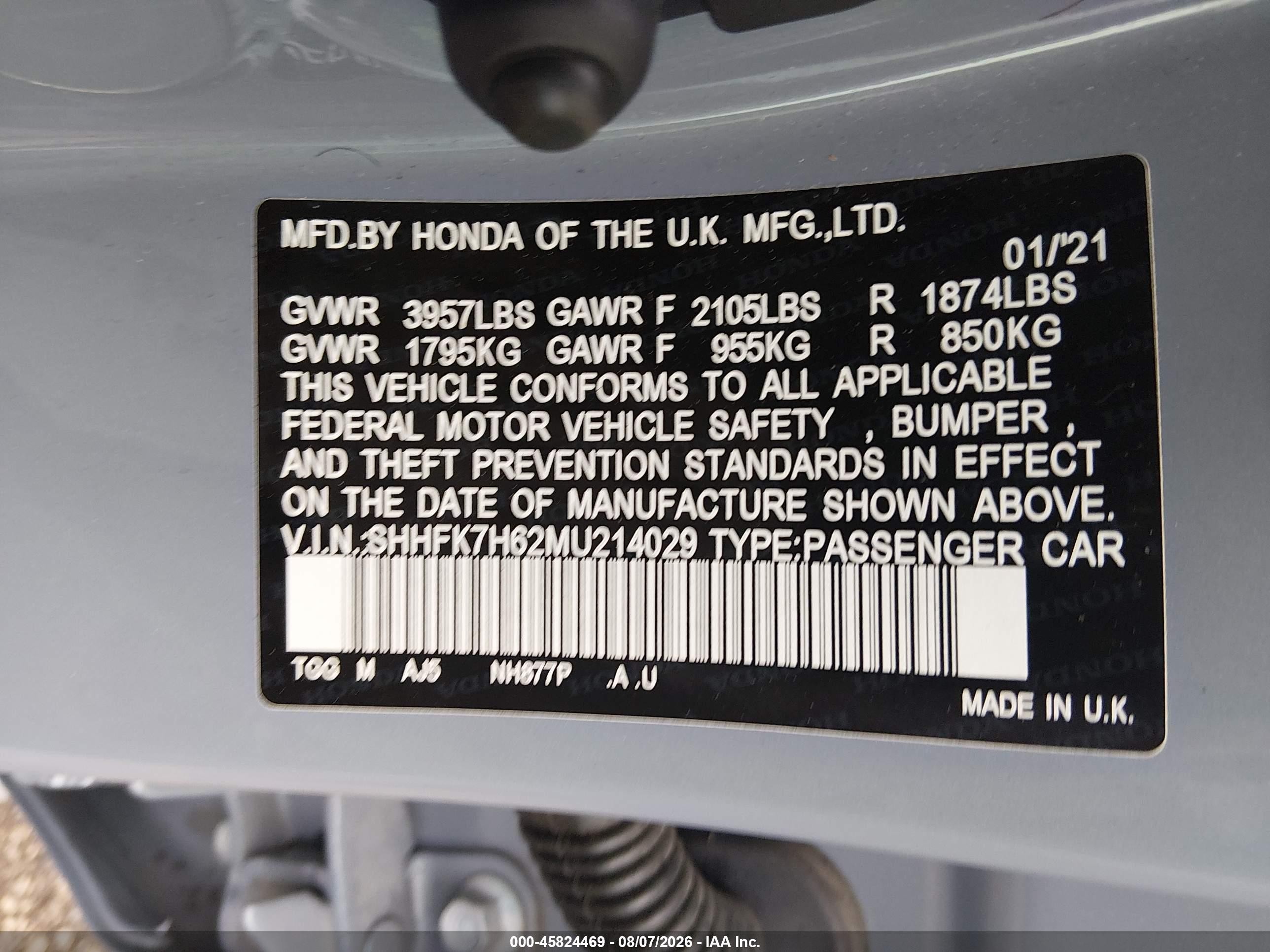 2021 Honda Civic Ex Gray vin: SHHFK7H62MU214029