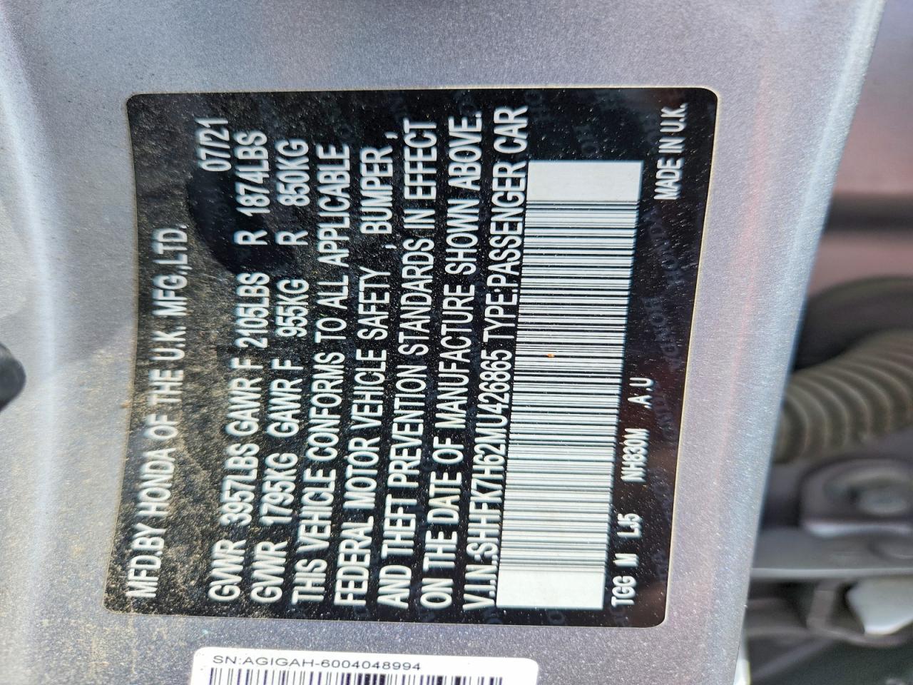 2021 Honda Civic Ex Silver vin: SHHFK7H62MU426865