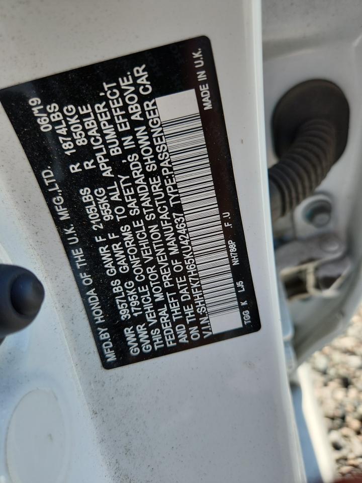 2019 Honda Civic Ex White vin: SHHFK7H65KU424637