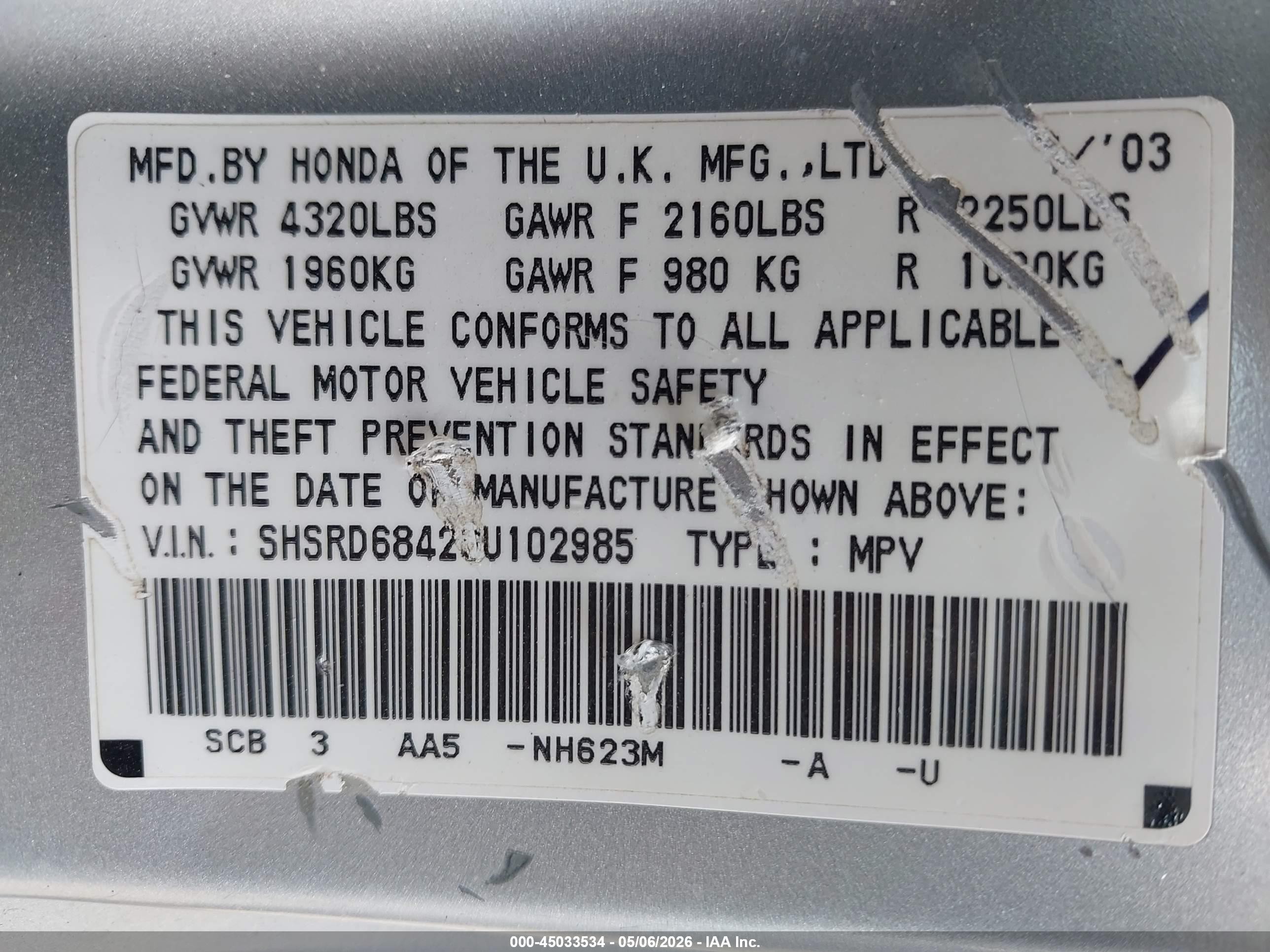 2003 Honda Cr-v Lx Черный vin: SHSRD68423U102985