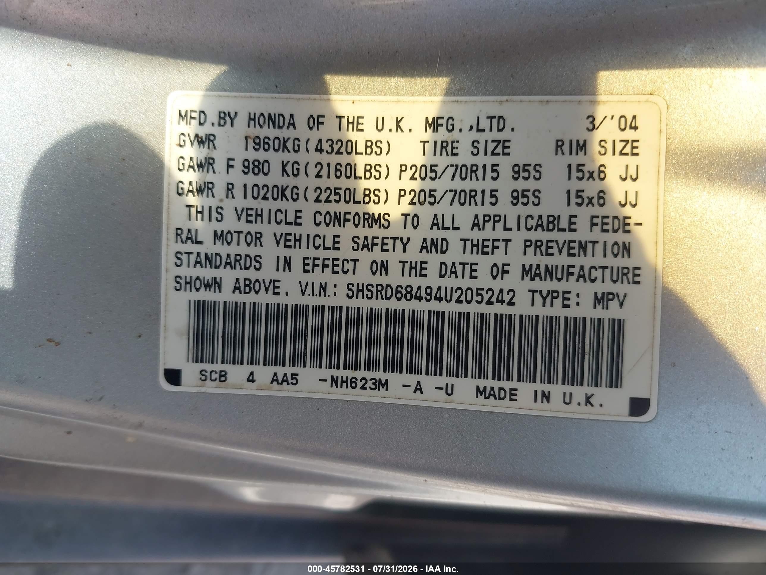 2004 Honda Cr-v Lx Серебряный vin: SHSRD68494U205242