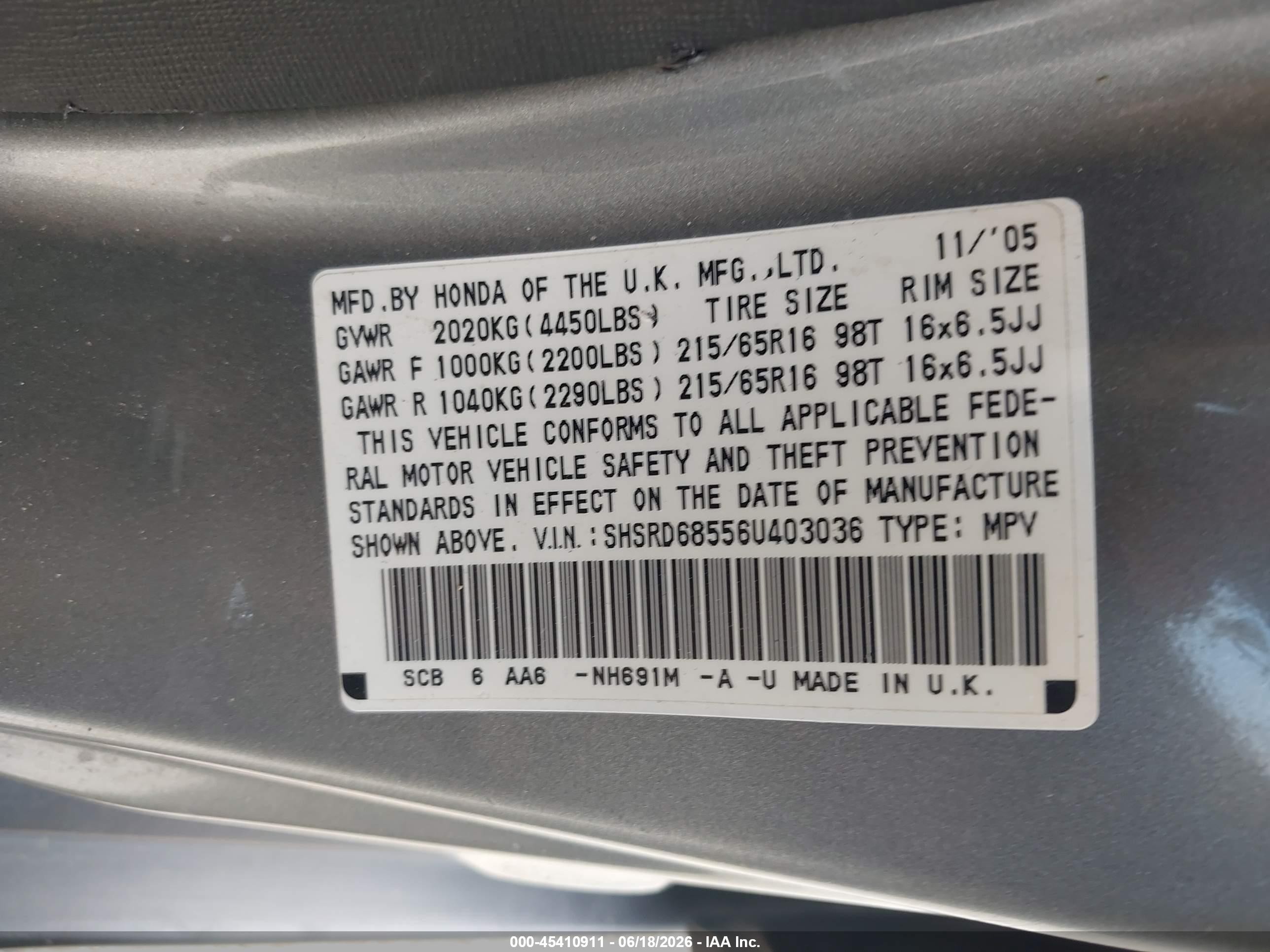 2006 Honda Cr-v Lx Silver vin: SHSRD68556U403036