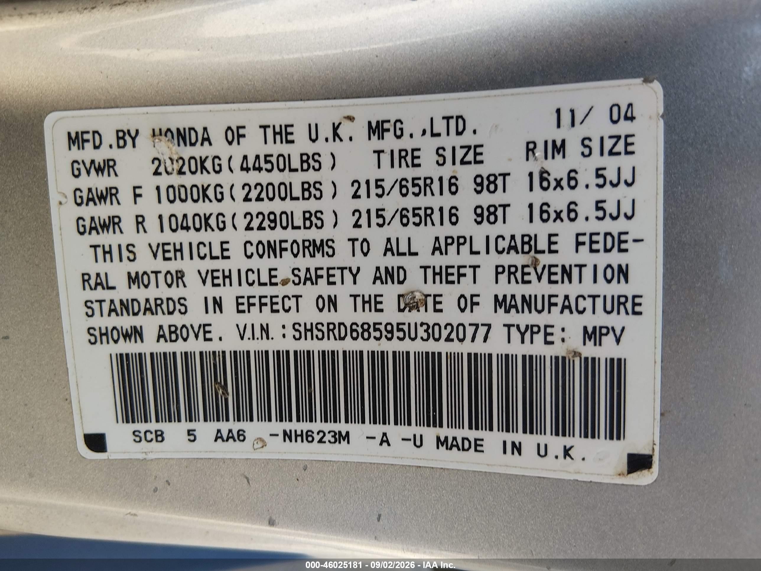 2005 Honda Cr-v Lx Серебряный vin: SHSRD68595U302077