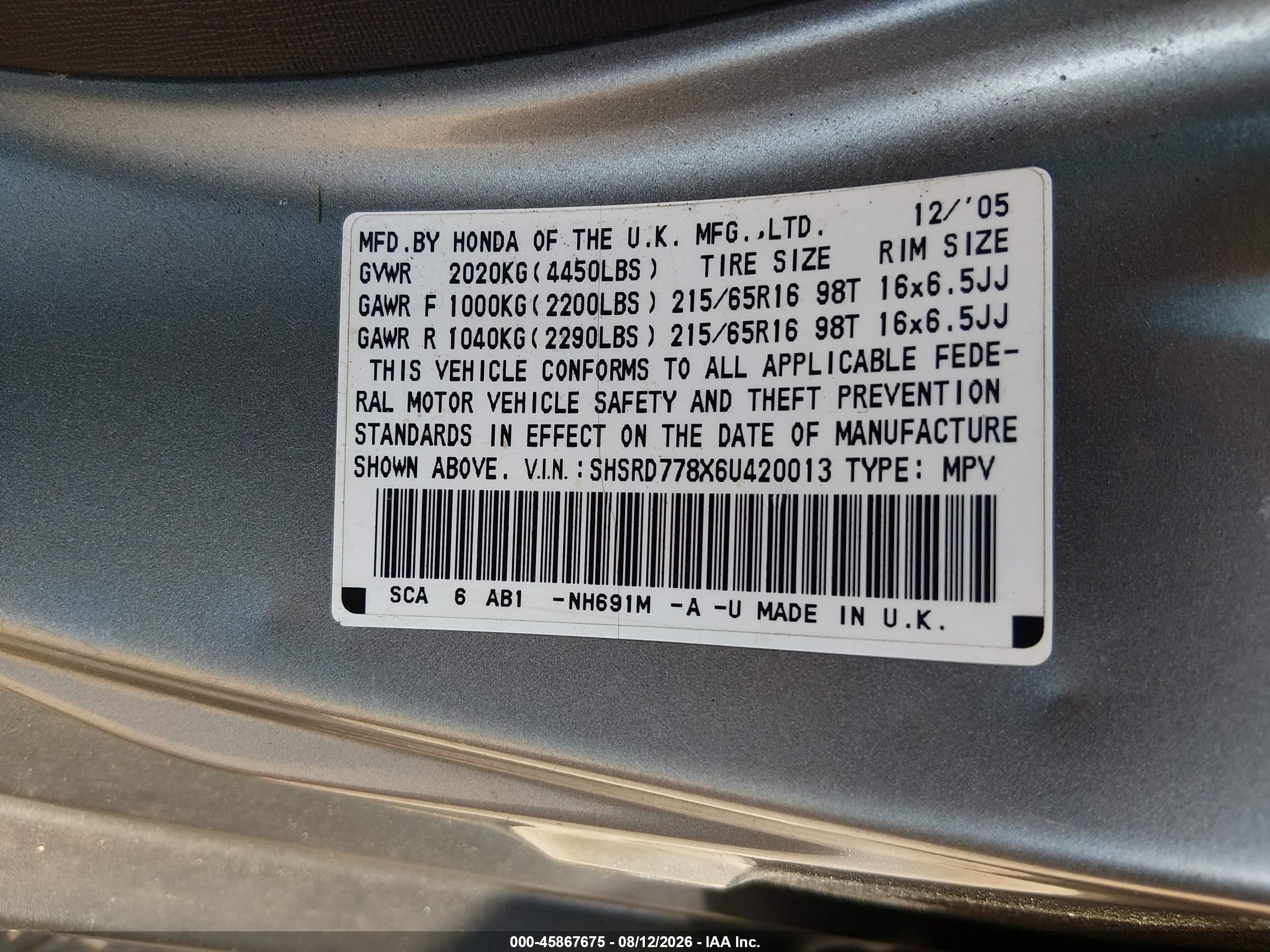2006 Honda Cr-v Ex Silver vin: SHSRD778X6U420013