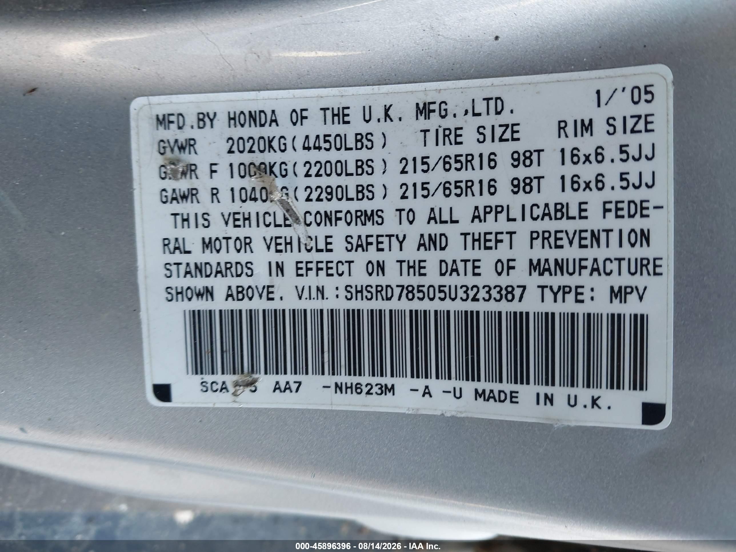 2005 Honda Cr-v Lx Silver vin: SHSRD78505U323387