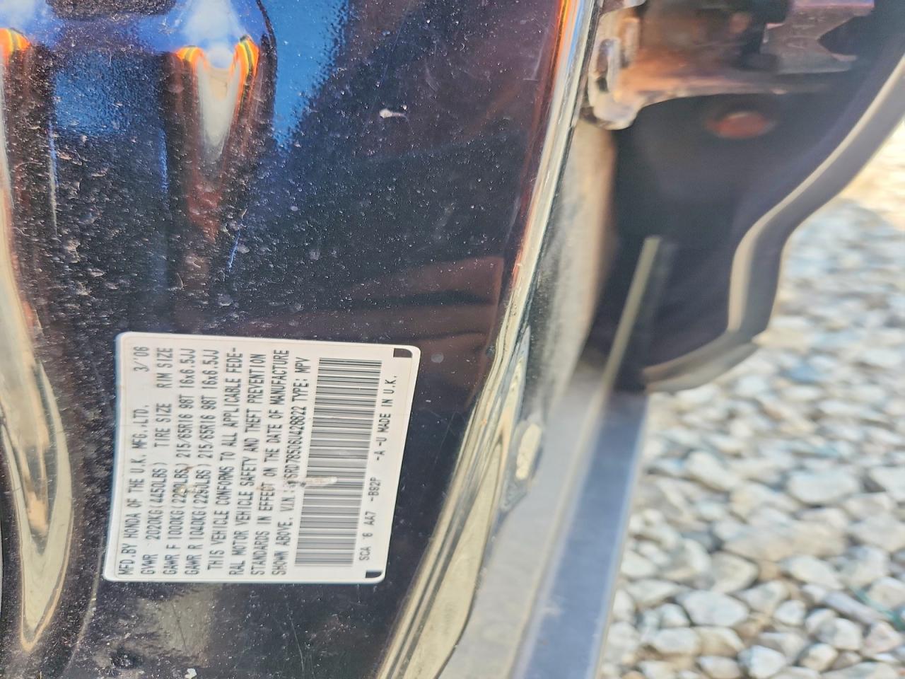 2006 Honda Cr-v Lx Black vin: SHSRD78506U428822