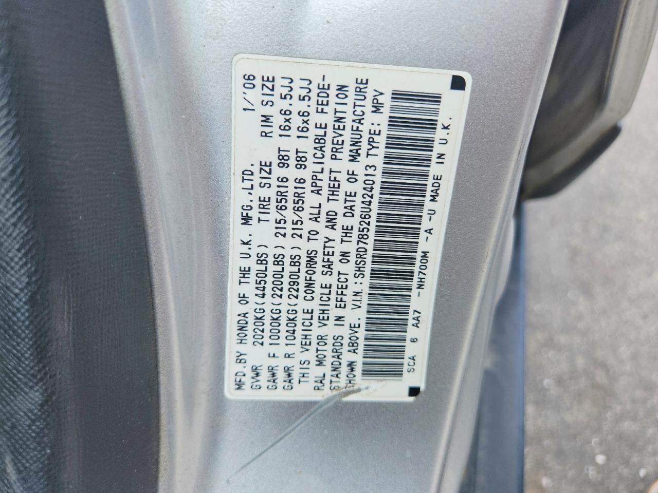 2006 Honda Cr-v Lx Серебряный vin: SHSRD78526U424013