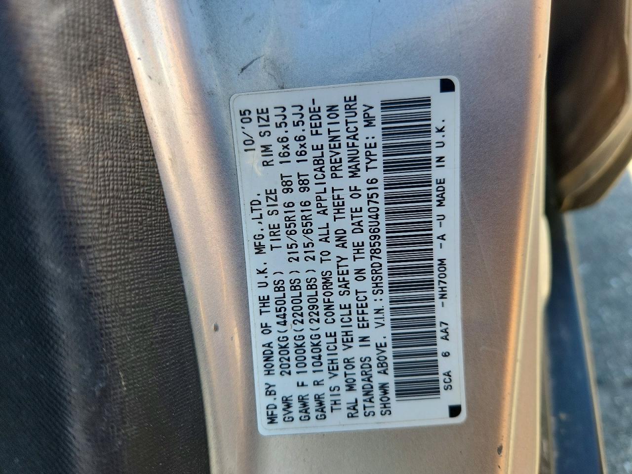 2006 Honda Cr-v Lx Silver vin: SHSRD78596U407516