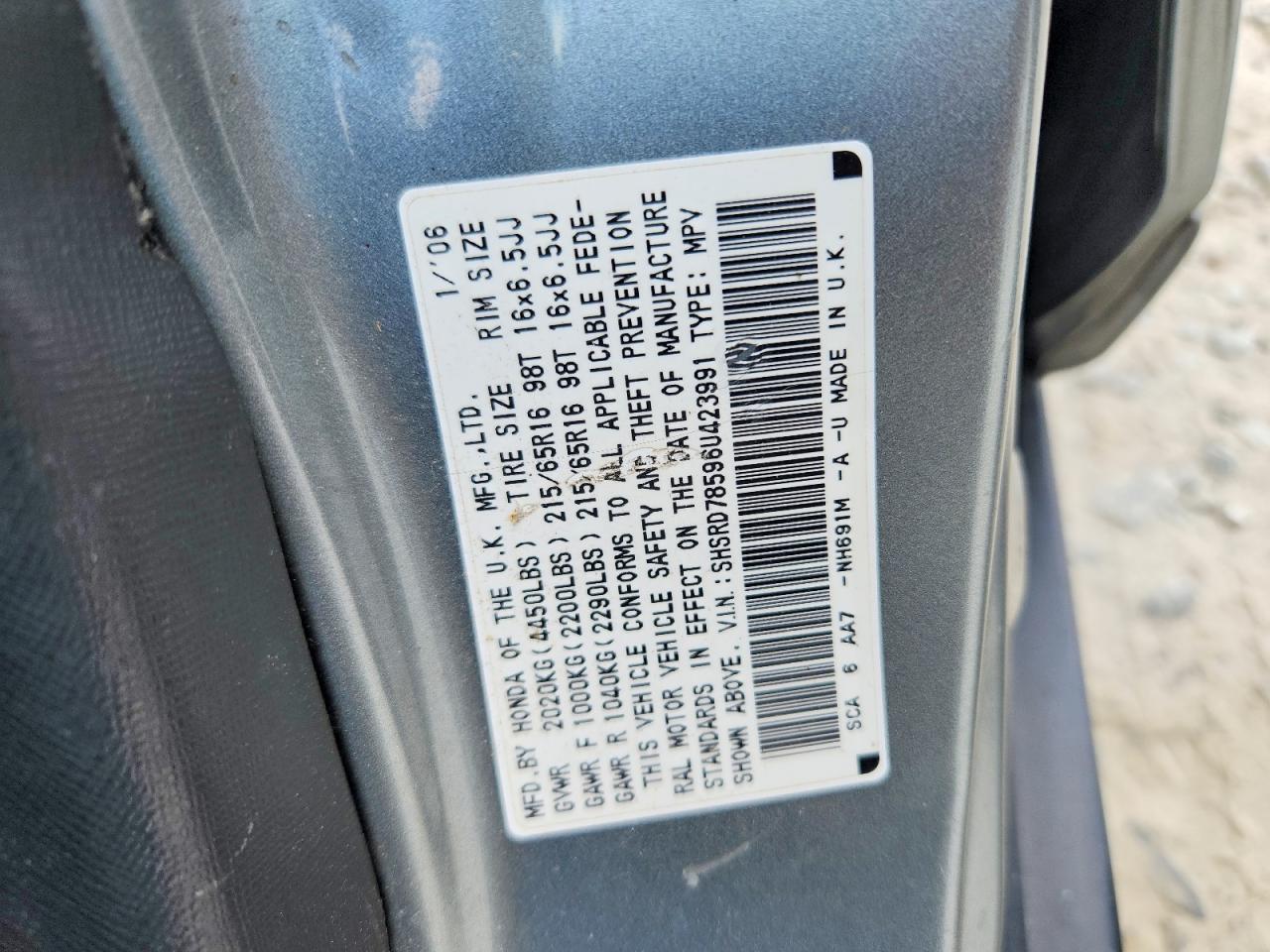 2006 Honda Cr-v Lx Gray vin: SHSRD78596U423991