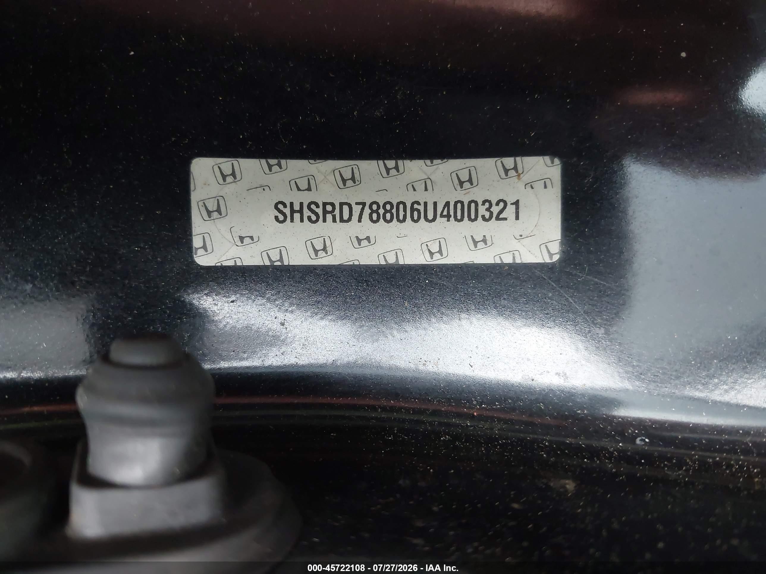 2006 Honda Cr-v Ex Black vin: SHSRD78806U400321