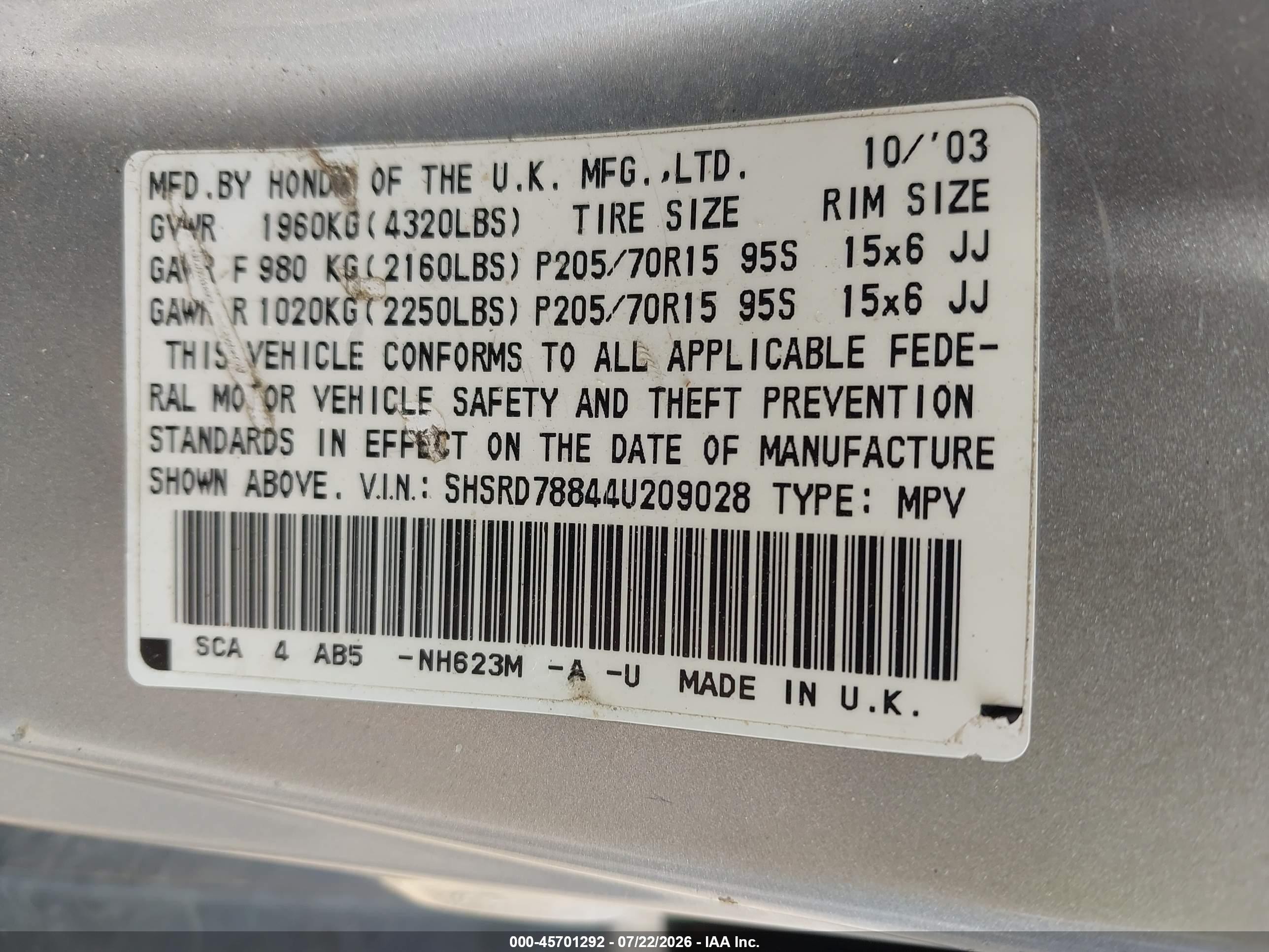 2004 Honda Cr-v Ex Silver vin: SHSRD78844U209028