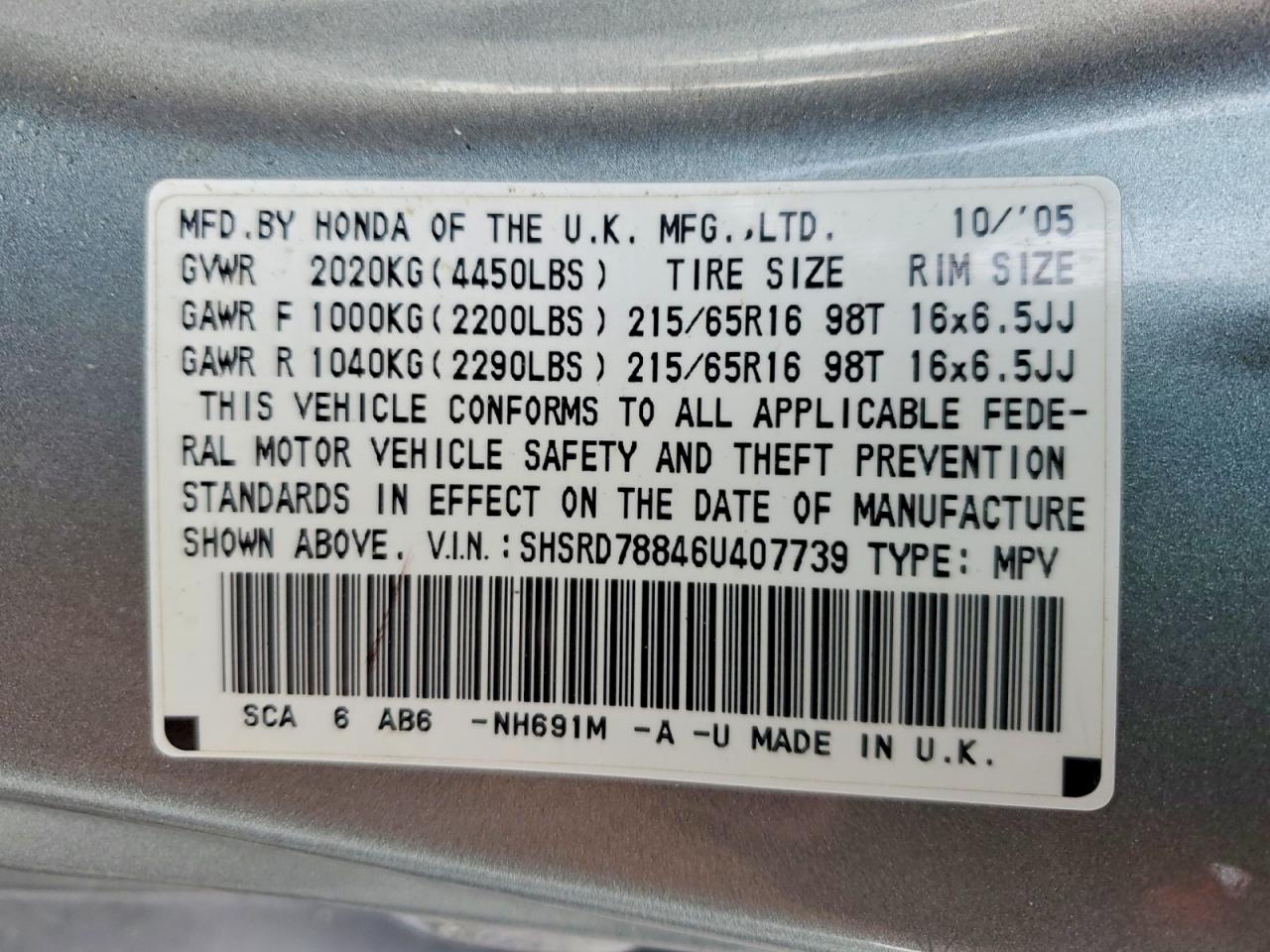 2006 Honda Cr-v Ex Gray vin: SHSRD78846U407739