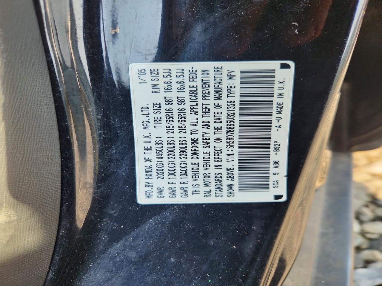 2005 Honda Cr-v Ex Black vin: SHSRD78865U321329