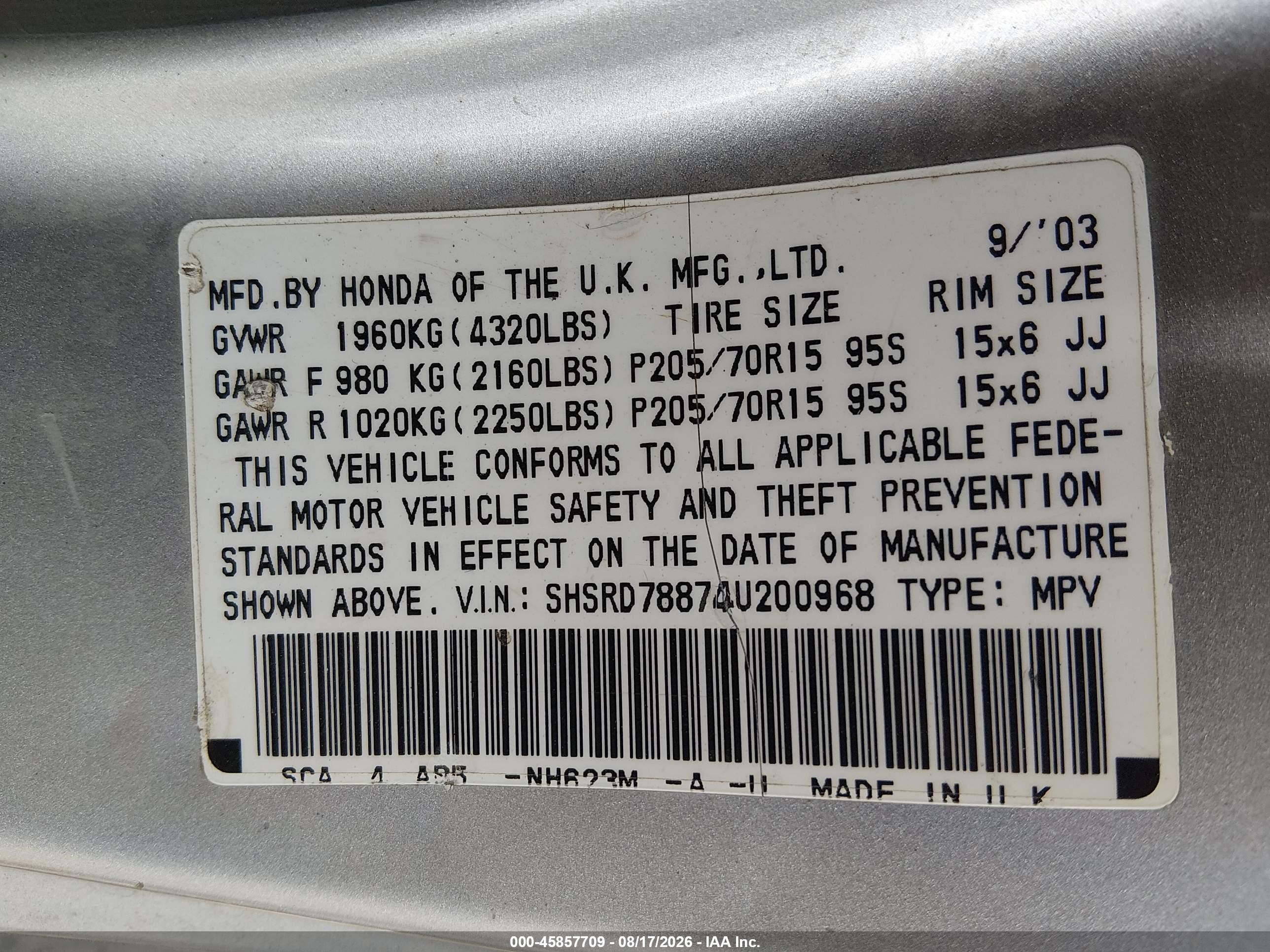 2004 Honda Cr-v Ex Silver vin: SHSRD78874U200968