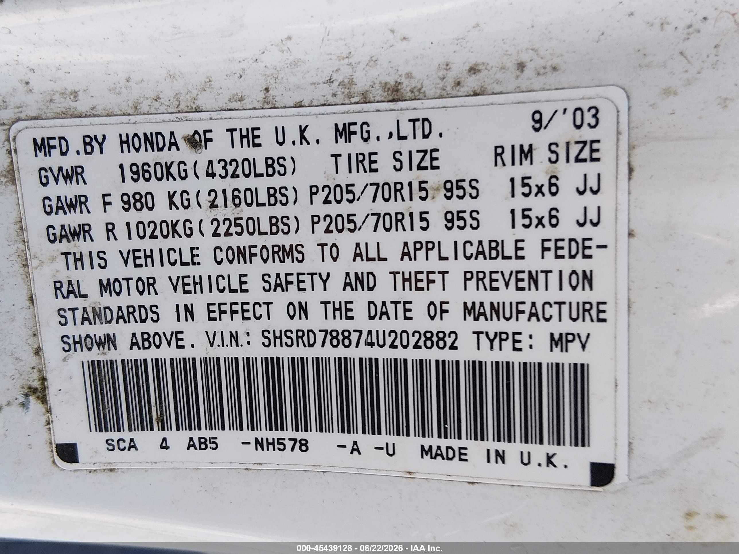 2004 Honda Cr-v Ex Белый vin: SHSRD78874U202882