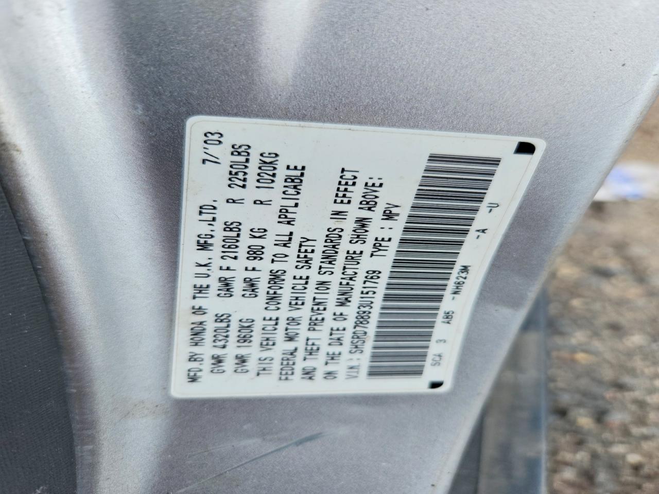 2003 Honda Cr-v Ex Gray vin: SHSRD78893U151769