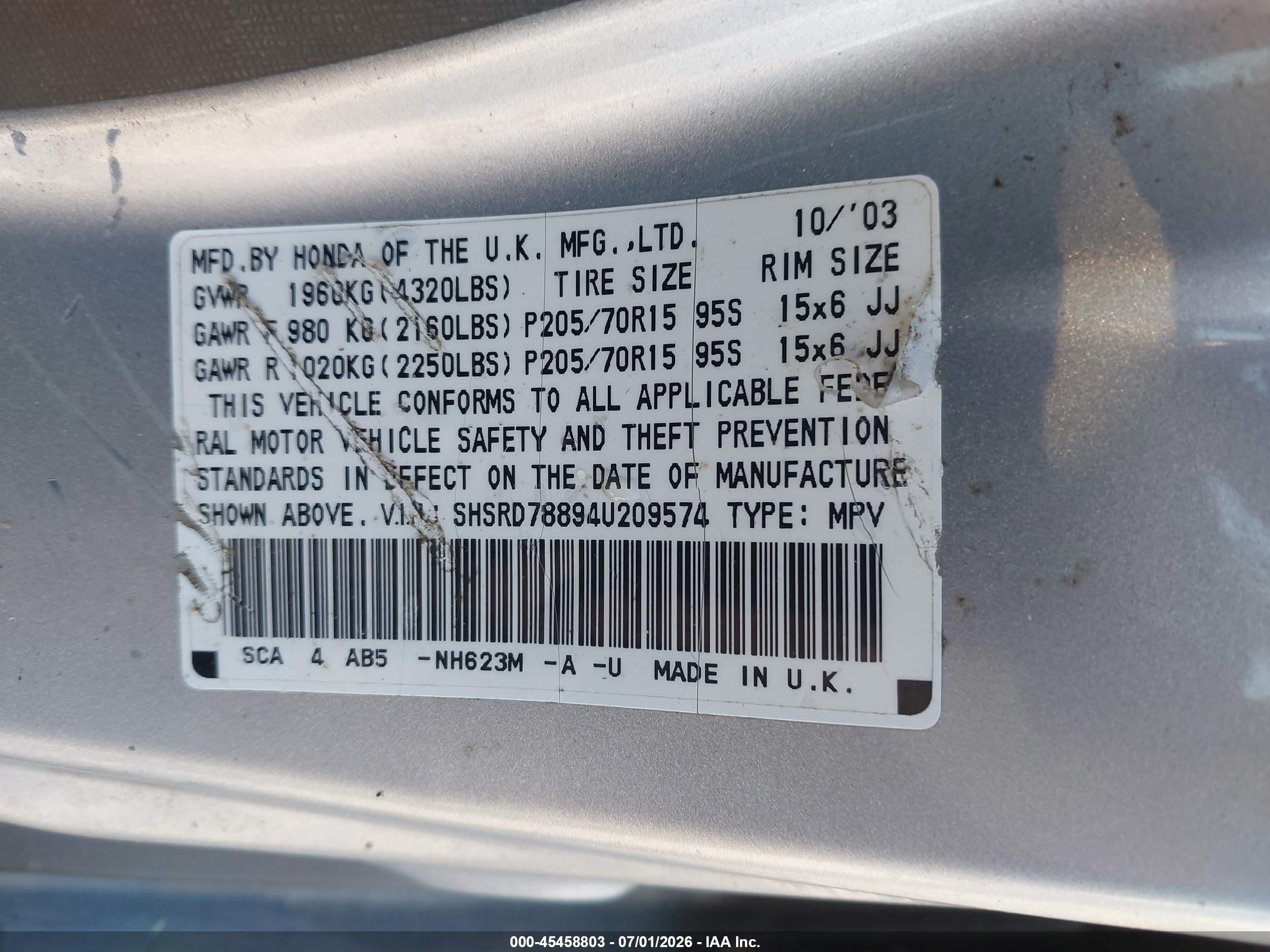 2004 Honda Cr-v Ex Серебряный vin: SHSRD78894U209574