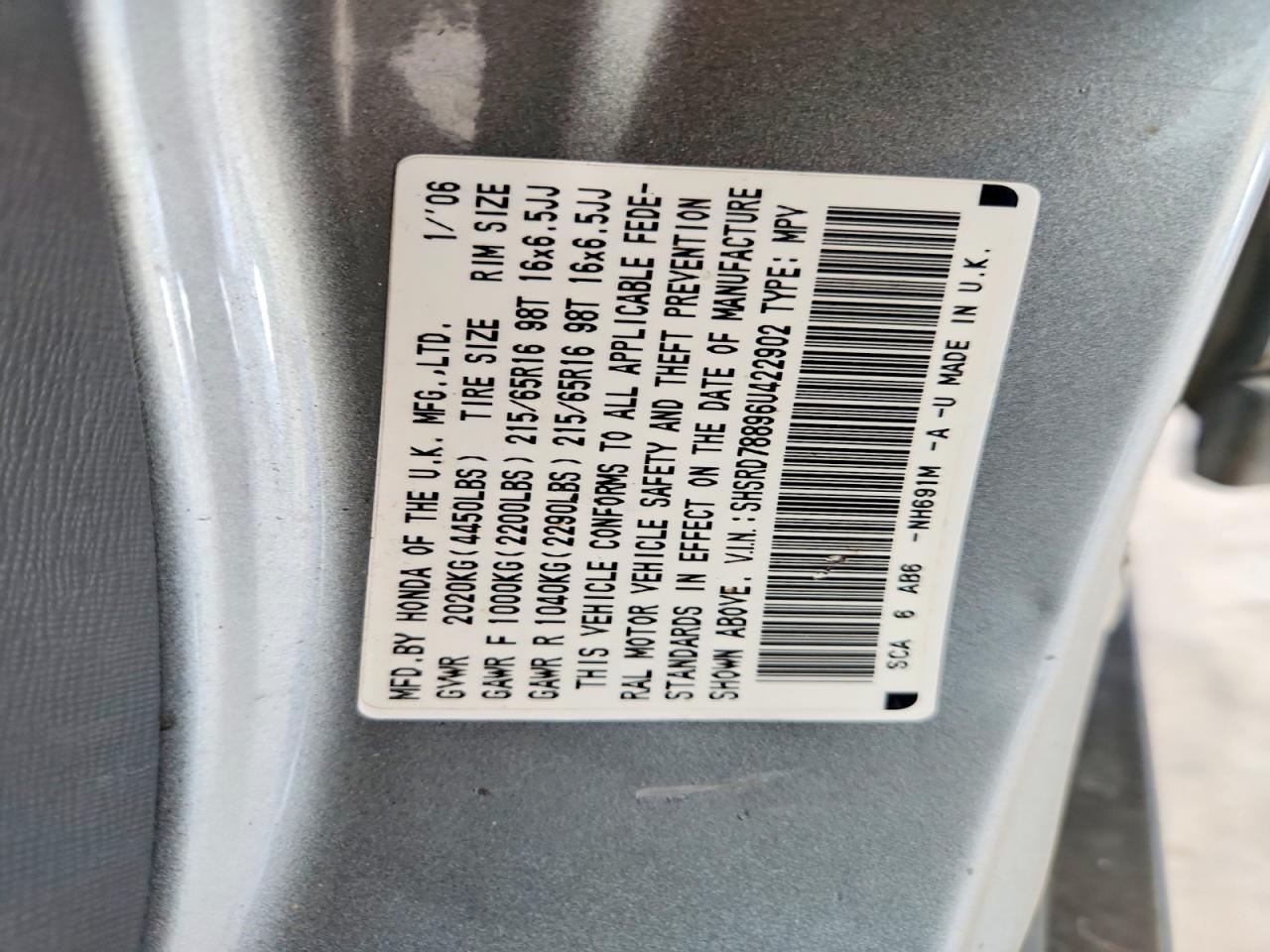 2006 Honda Cr-v Ex Gray vin: SHSRD78896U422902