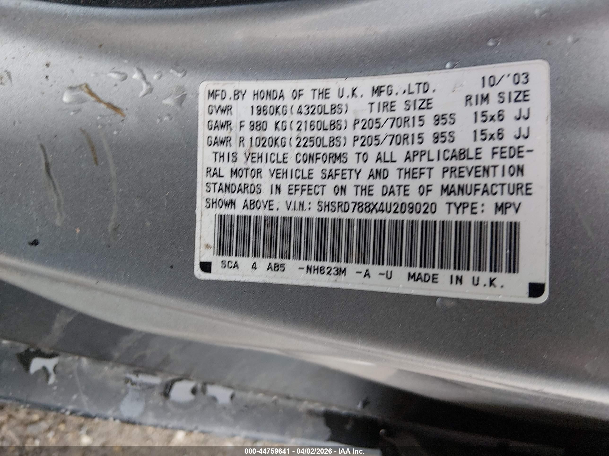 2004 Honda Cr-v Ex Silver vin: SHSRD788X4U209020